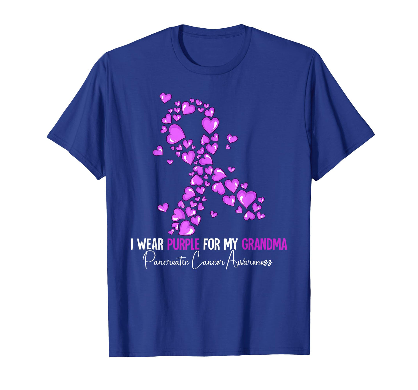 Pancreatic Cancer Awareness Gift I Wear Purple For My Grandma Pancreatic Cancer Awareness Unisex-Adults Cotton Blend T-Shirt Black Small