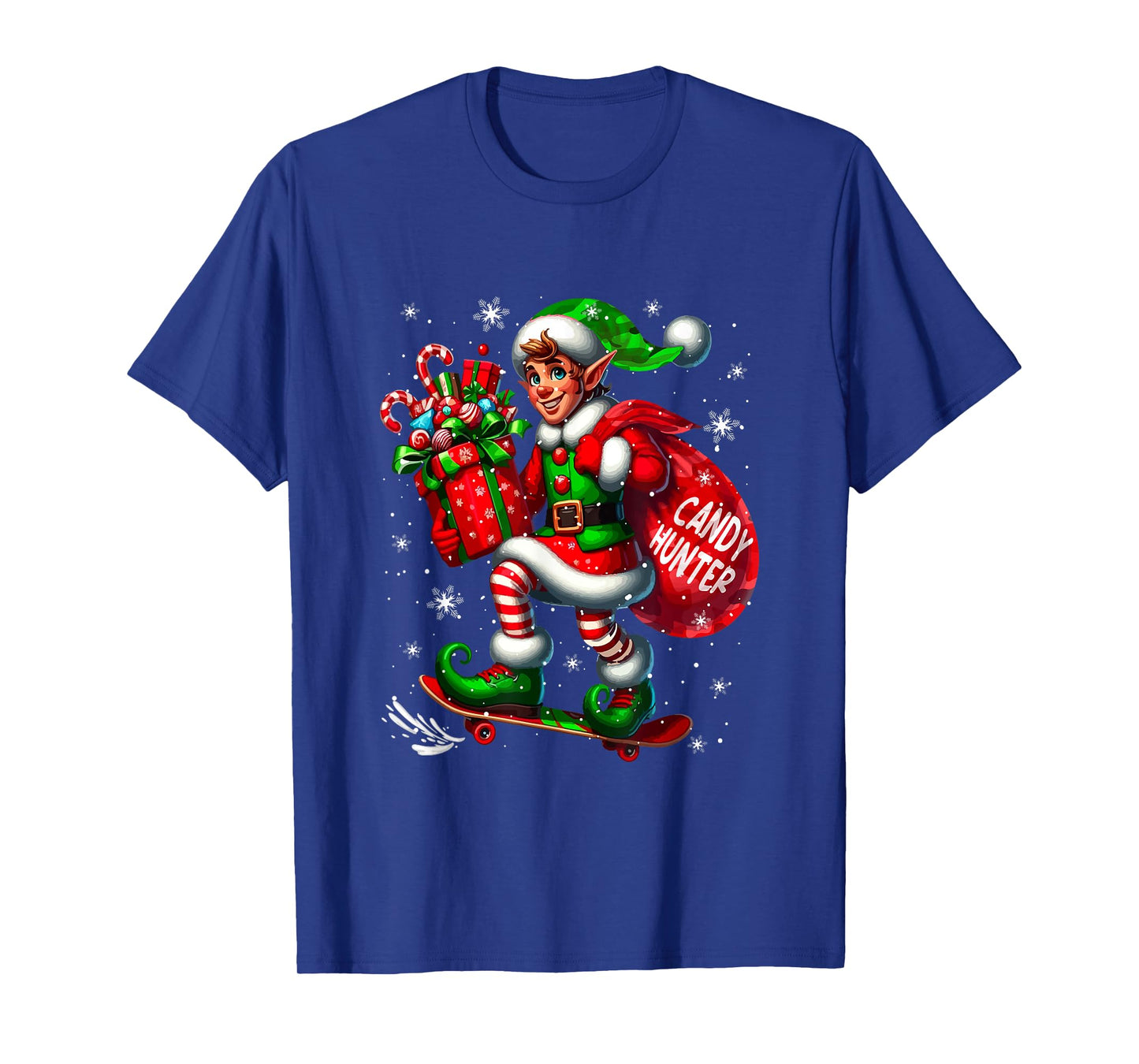 Hunter Christmas Candy Naughty Elf Skateboarding Lover Kids T-Shirt
