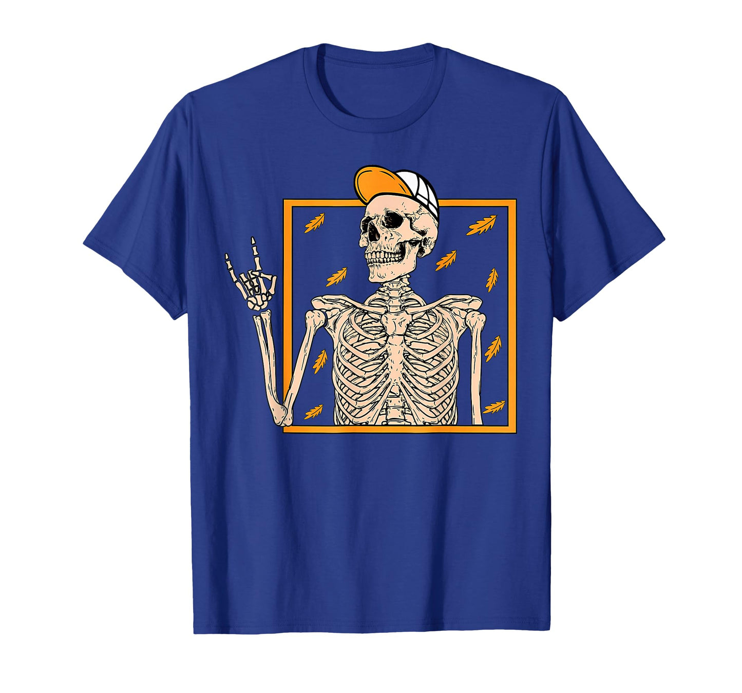Vintage Halloween Skeleton Rock On Hand Skeleton Men Boys T-Shirt