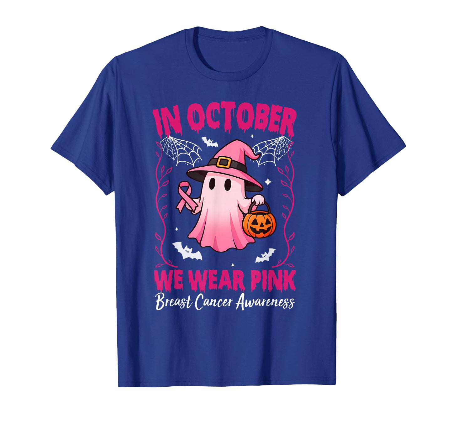 in October We Wear Pink Breast Cancer Awareness Halloween T-Shirt