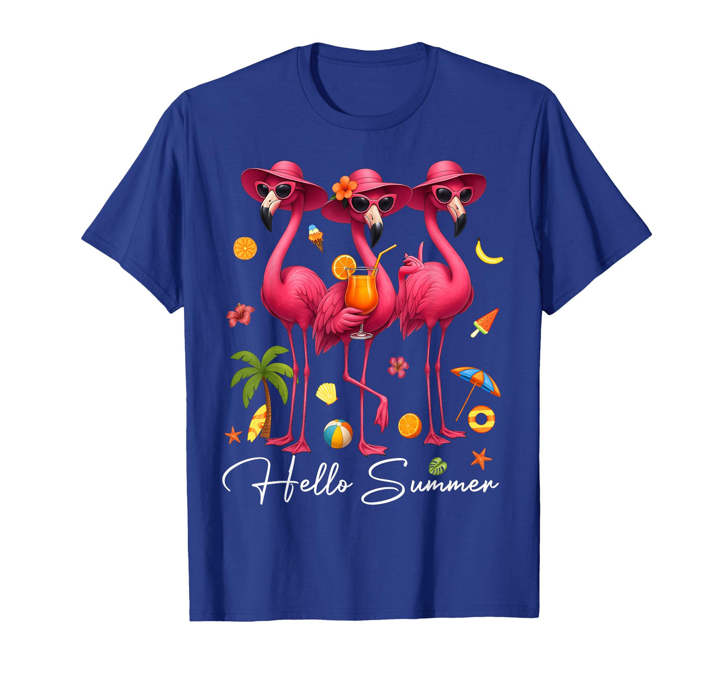 Hello Summer Pink Flamingo Summer Vibes Beach Palm Tree T-Shirt