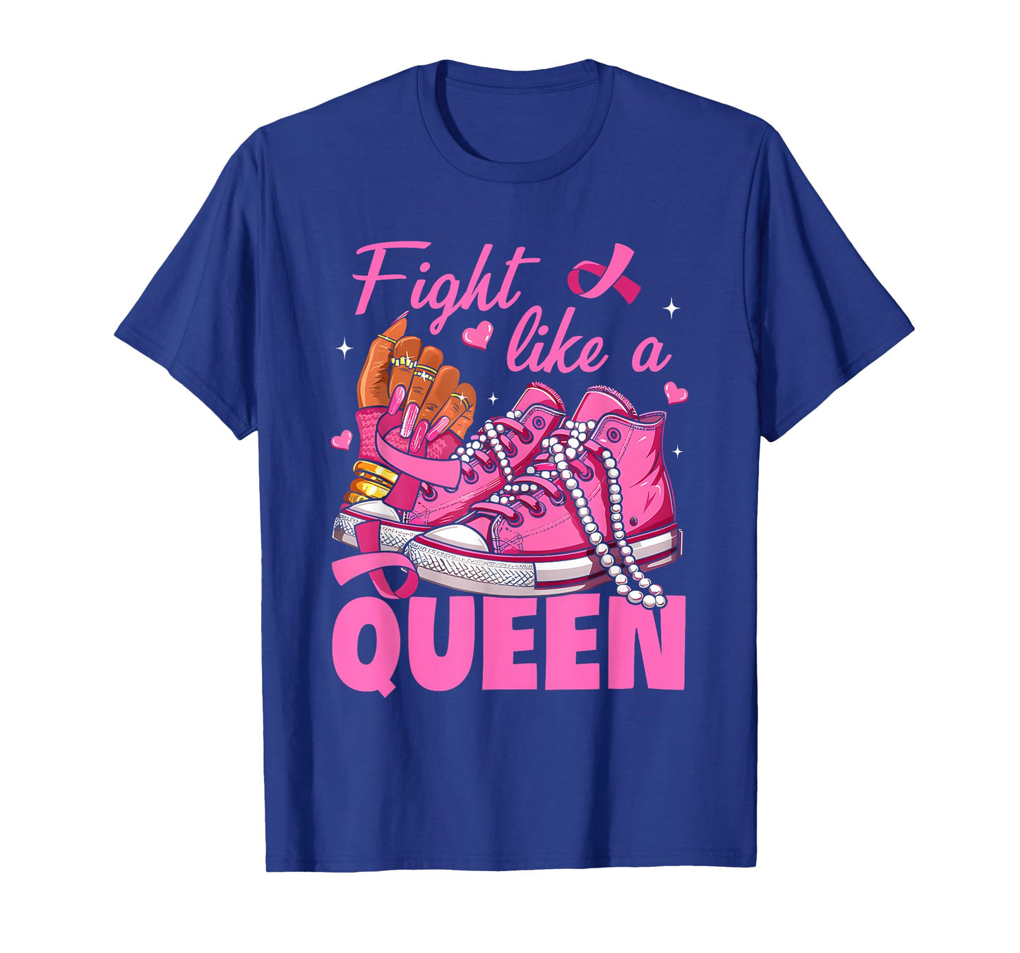 Fight Like A Queen Black Women Breast Cancer Pink Ribbon T-Shirt
