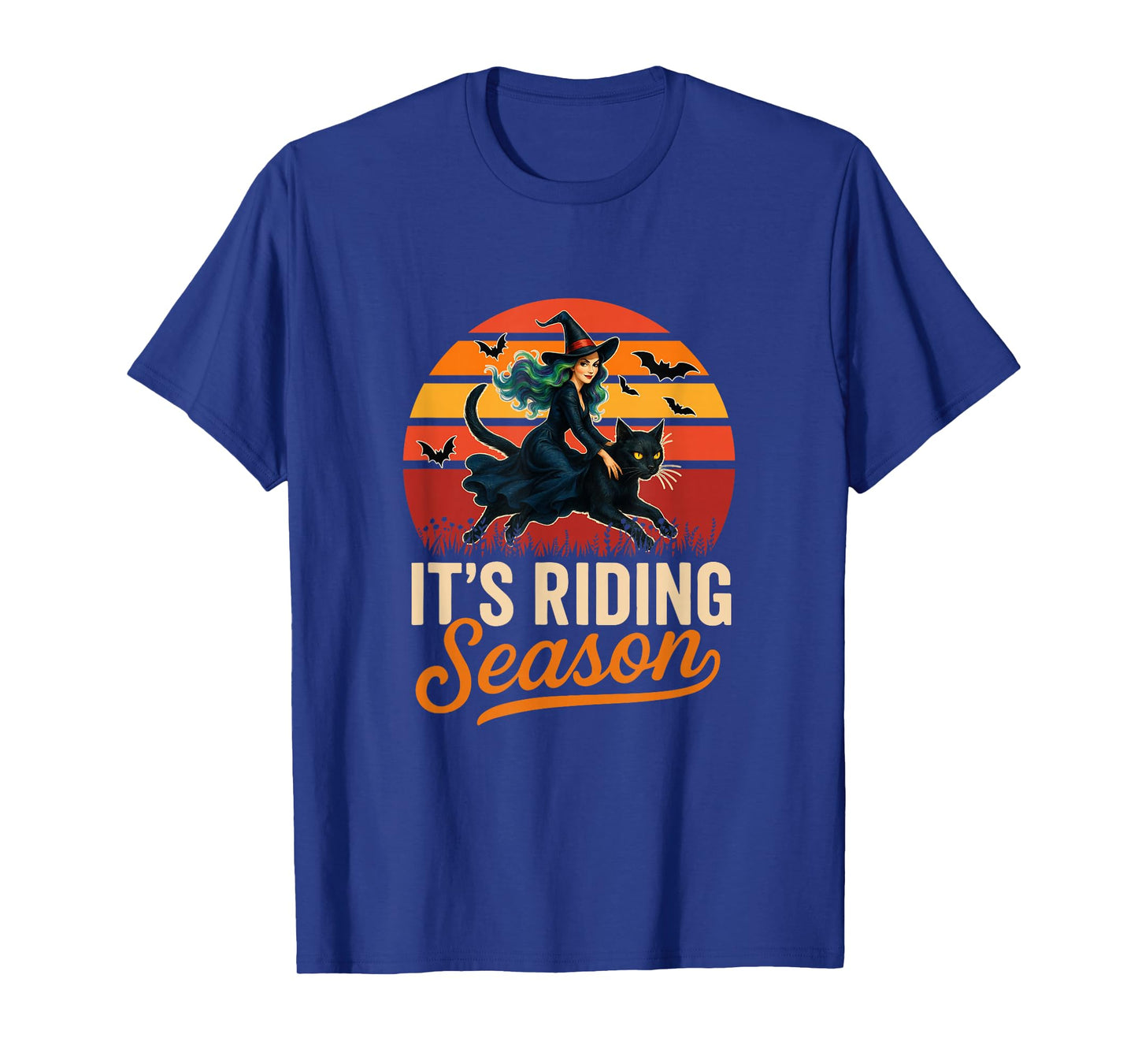 Vintage It's Riding Funny Season Halloween Witch Riding Cat T-Shirt