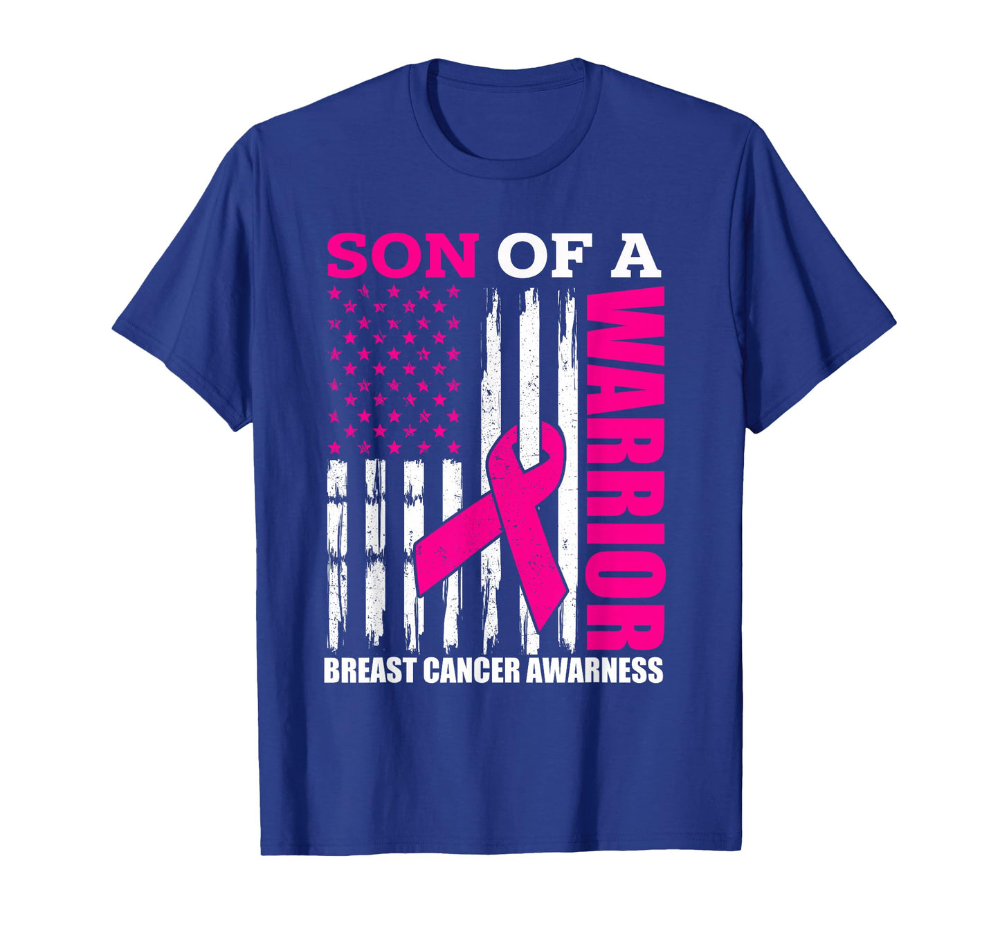 Son Of A Warrior Breast Cancer Awareness USA Flag Pink T-Shirt