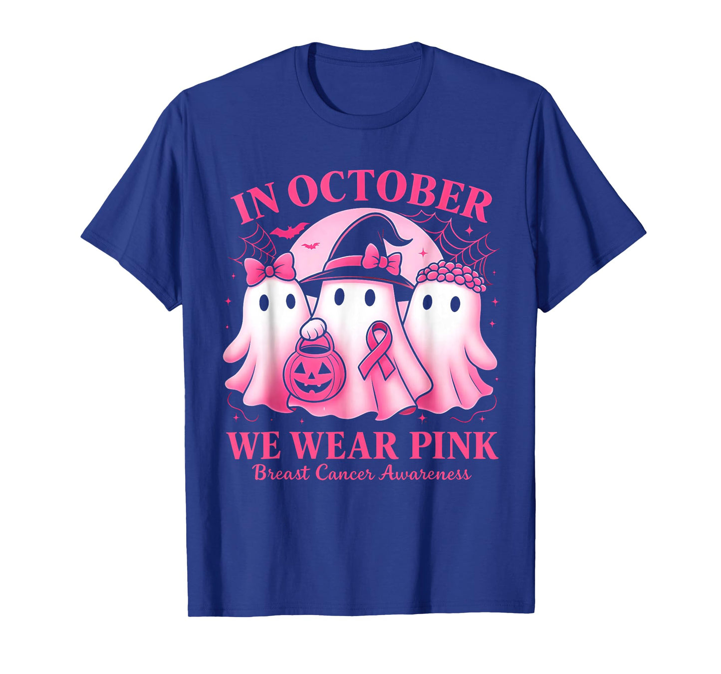 in October We Wear Pink Ghost Trio Breast Cancer Awareness T-Shirt
