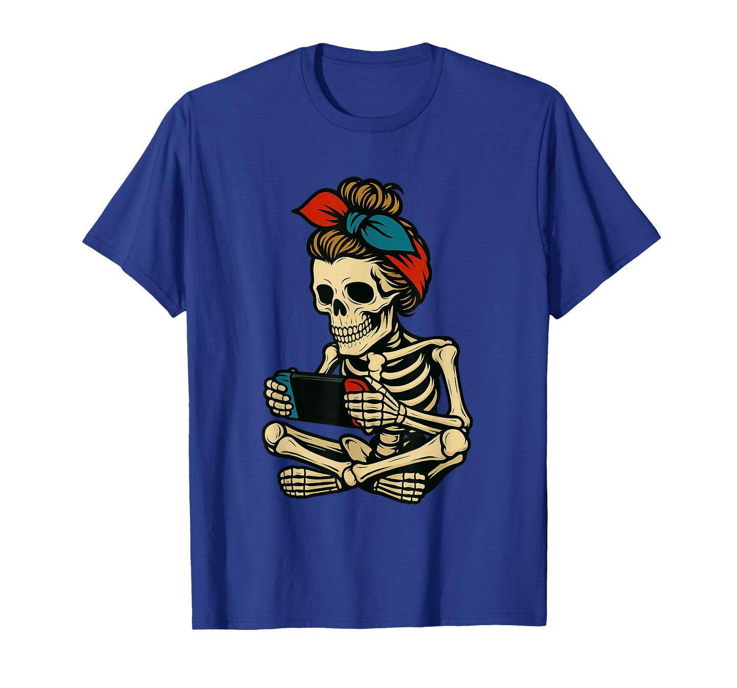 Messy Bun Gamer Girl Funny Skeleton Halloween Gaming Kids T-Shirt