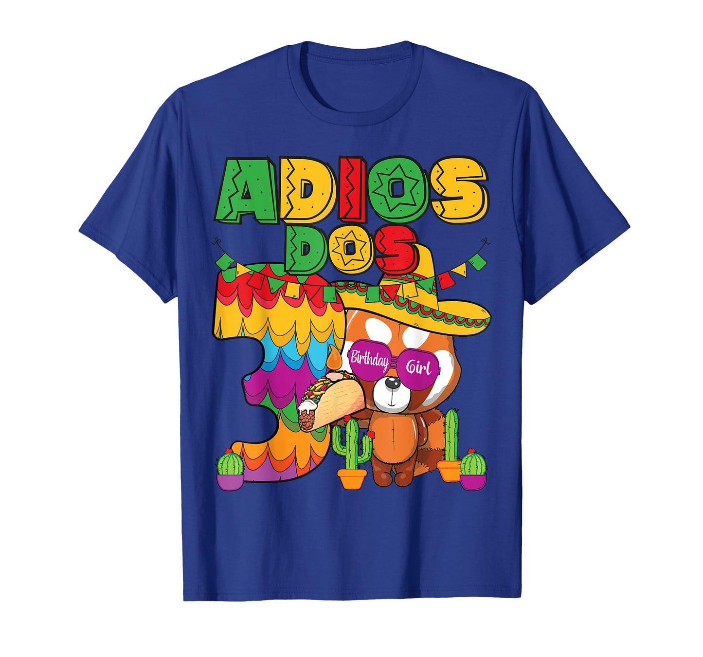 Adios Dos 3 Year Old Girls Birthday Mexican Fiesta Theme T-Shirt