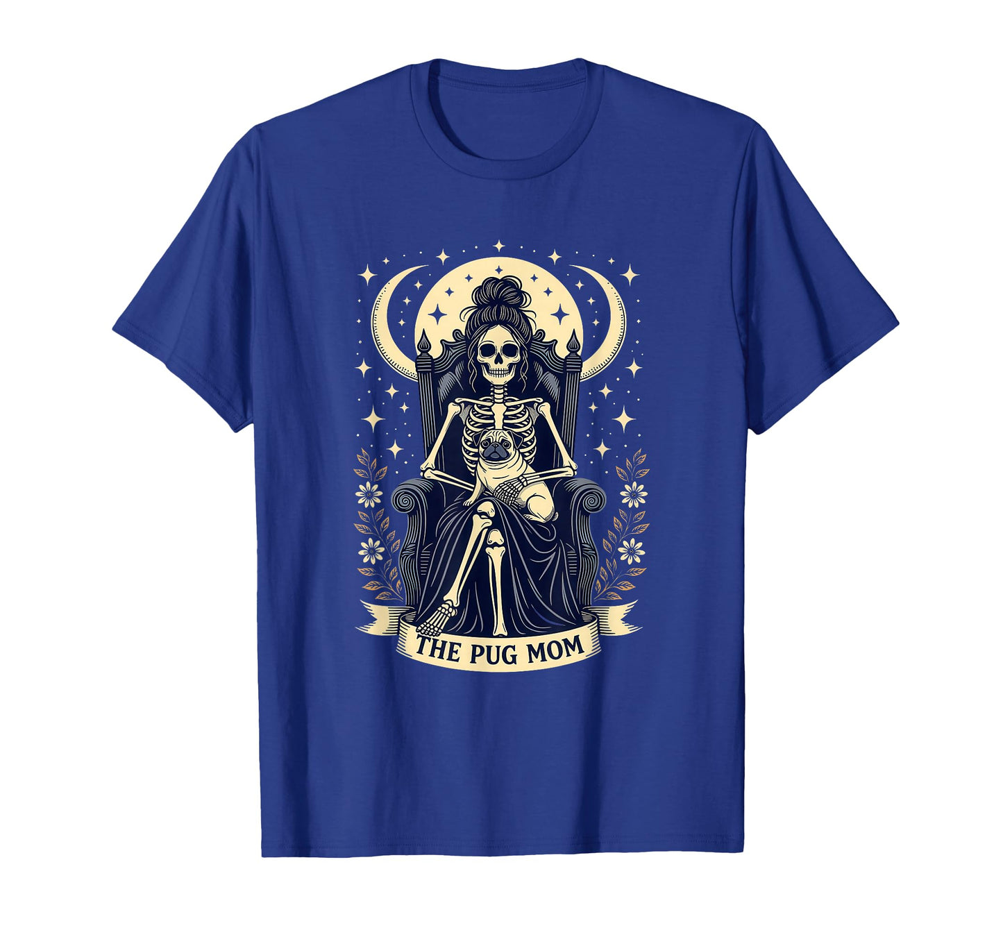 The Pug Mom Gothic Skeleton Moon Halloween Design T-Shirt
