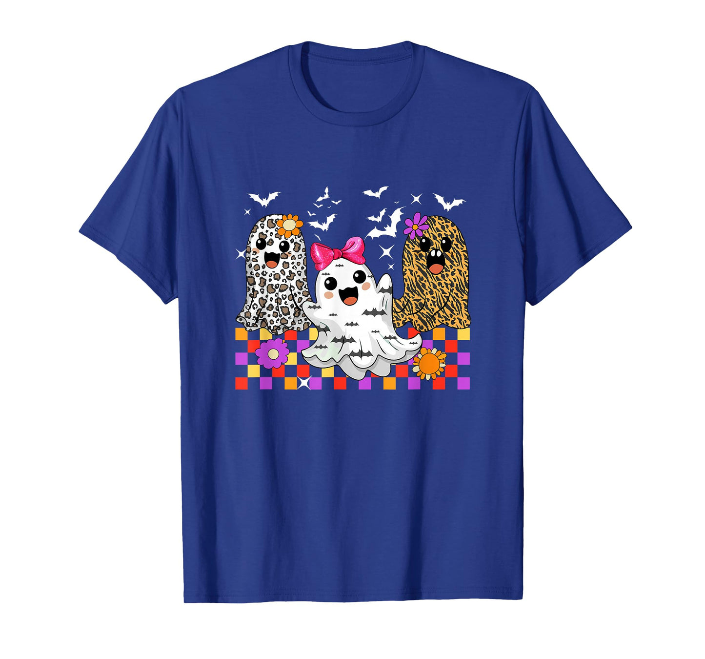 Three Cute Leopard Colorful Boos Bow Tie Halloween Girls T-Shirt