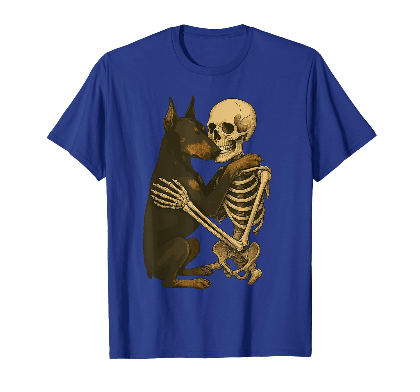 Skeleton Hugging Doberman Pinscher T-Shirt