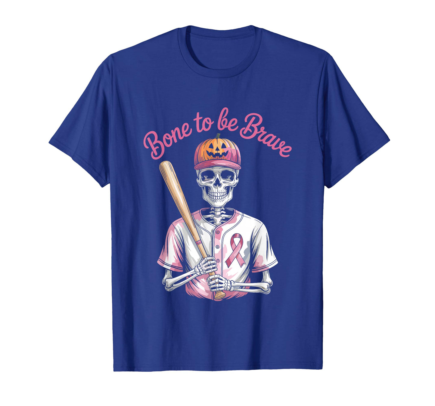 Baseball Skeleton Fighter Halloween Breast Cancer Awareness T-Shirt