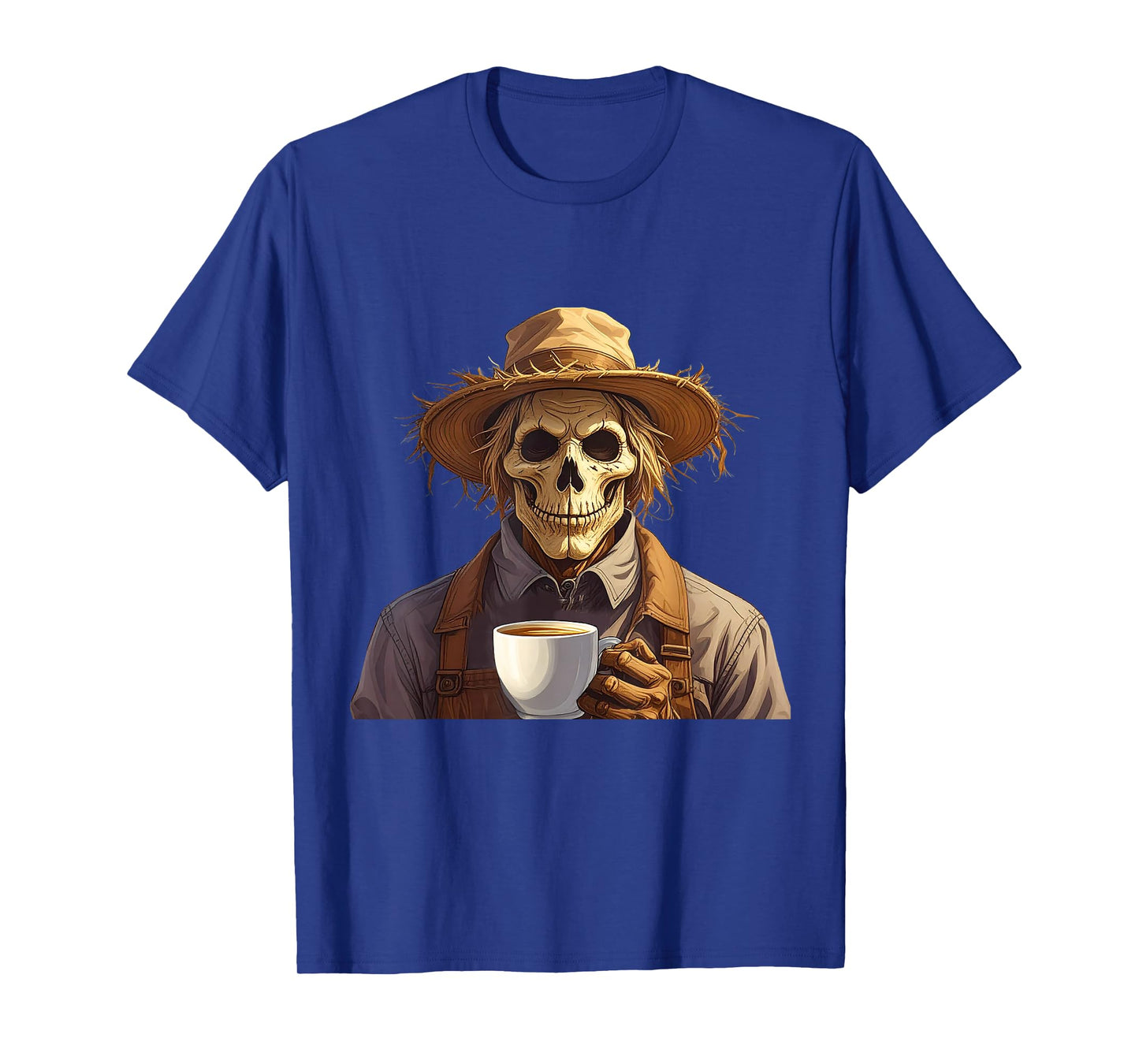 Scary Spooky Skeleton Scarecrow Coffee Lover Halloween Goth T-Shirt