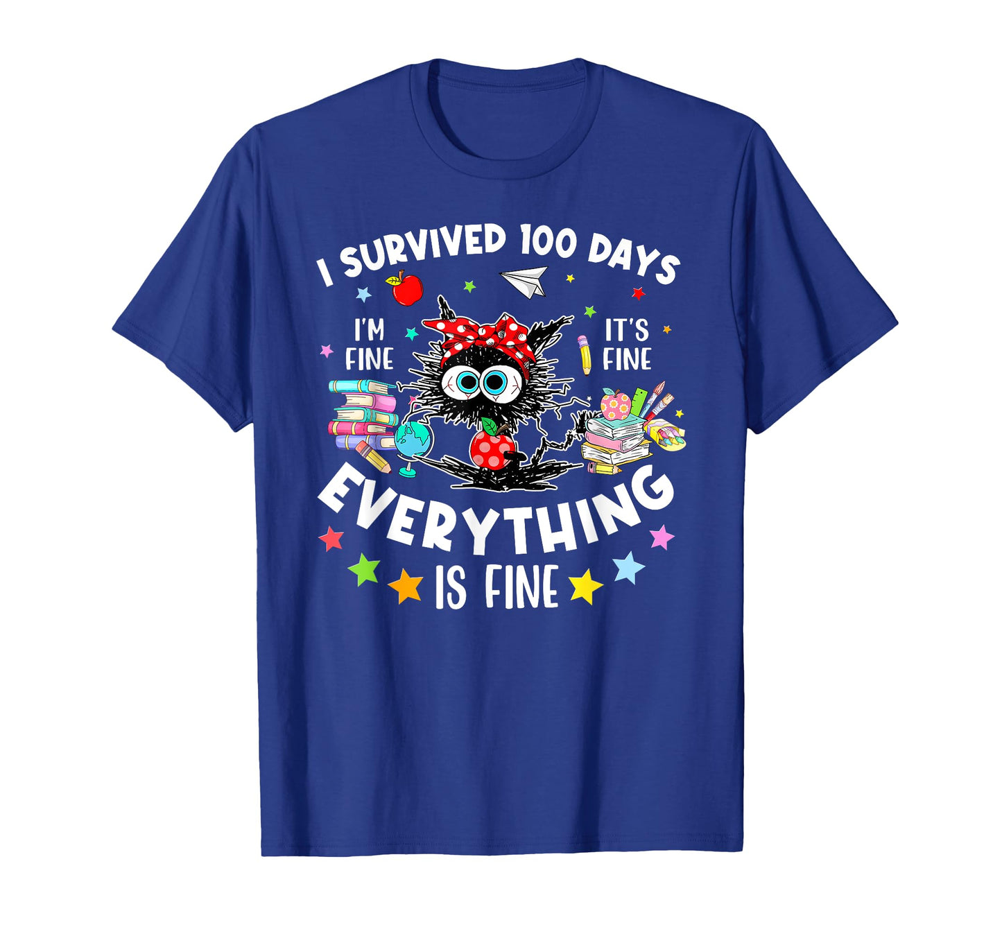 I Survived 100 Days Of School Teacher Kids Funny Cat Lover T-Shirt