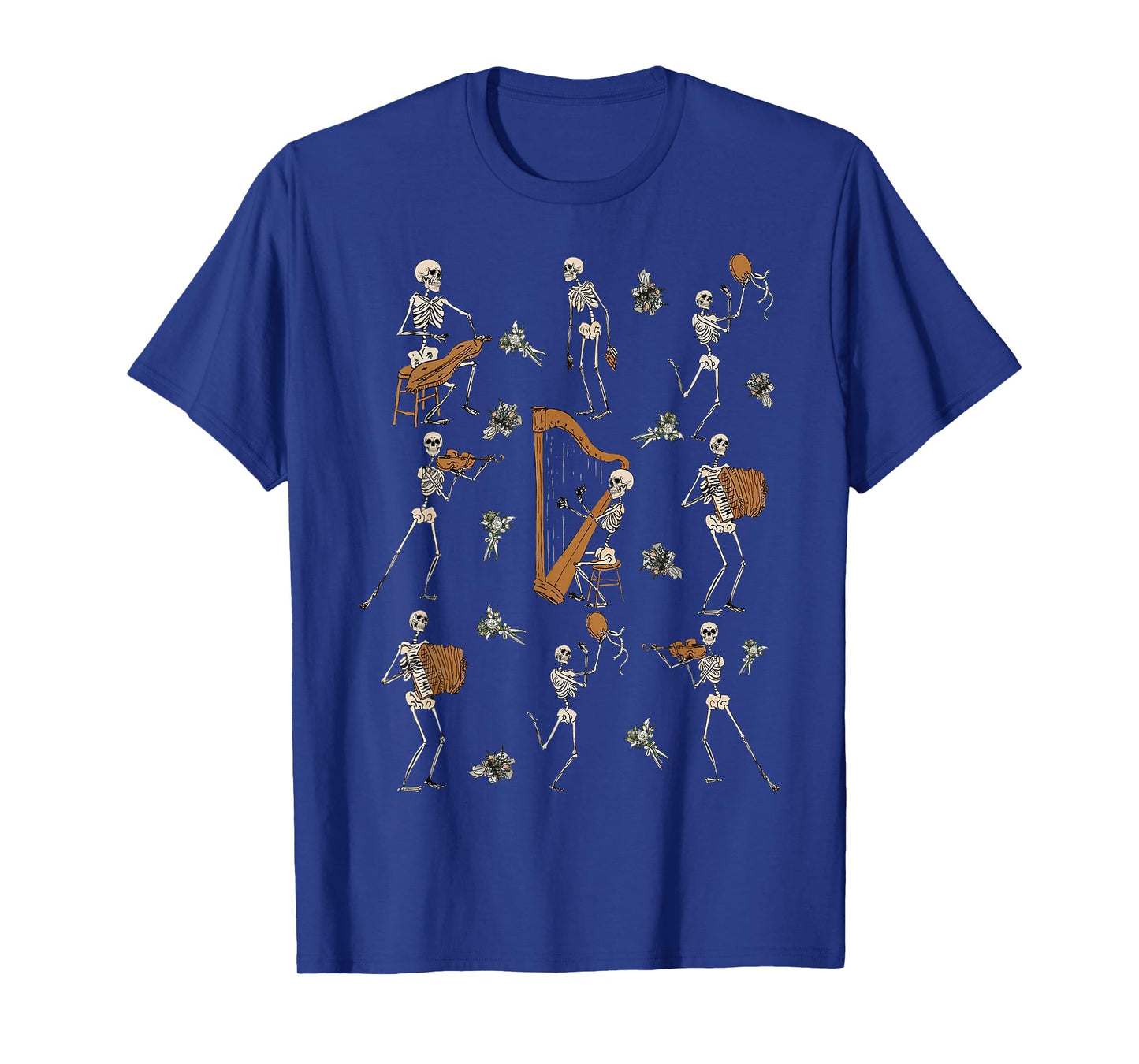 Skeleton Orchestra Halloween Musician Gothic Floral T-Shirt