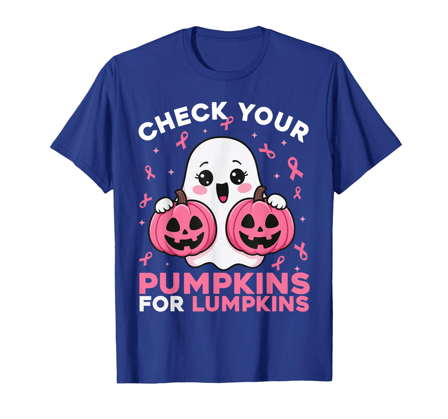 Check Your Pumpkins Ghost Breast Cancer Ribbon Halloween T-Shirt