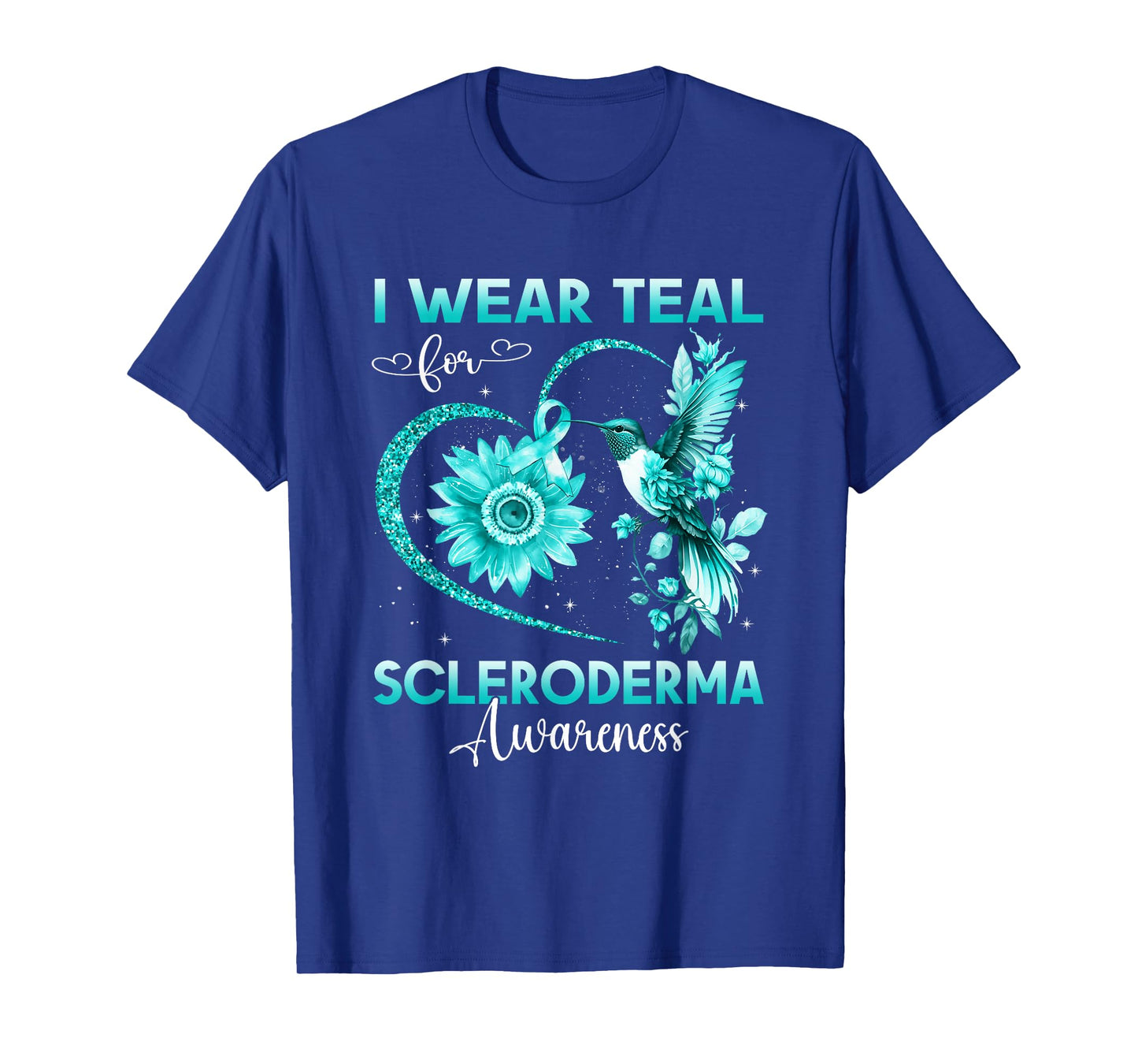 I Wear Teal For Scleroderma Awareness Hummingbird Sunflower T-Shirt