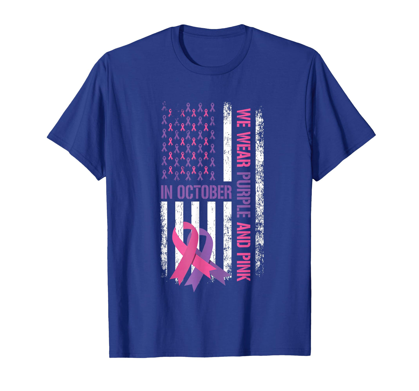 US Flag Breast Cancer and Domestic Violence Awareness T-Shirt