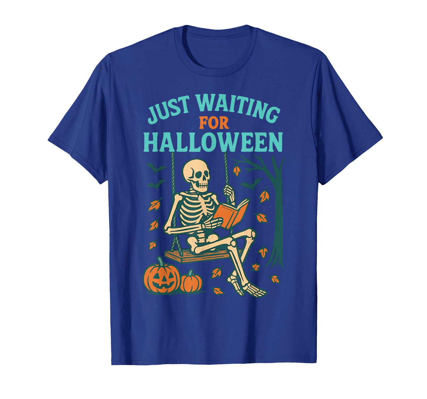 Just Waiting for Halloween Funny Skeleton Reading Spooky T-Shirt
