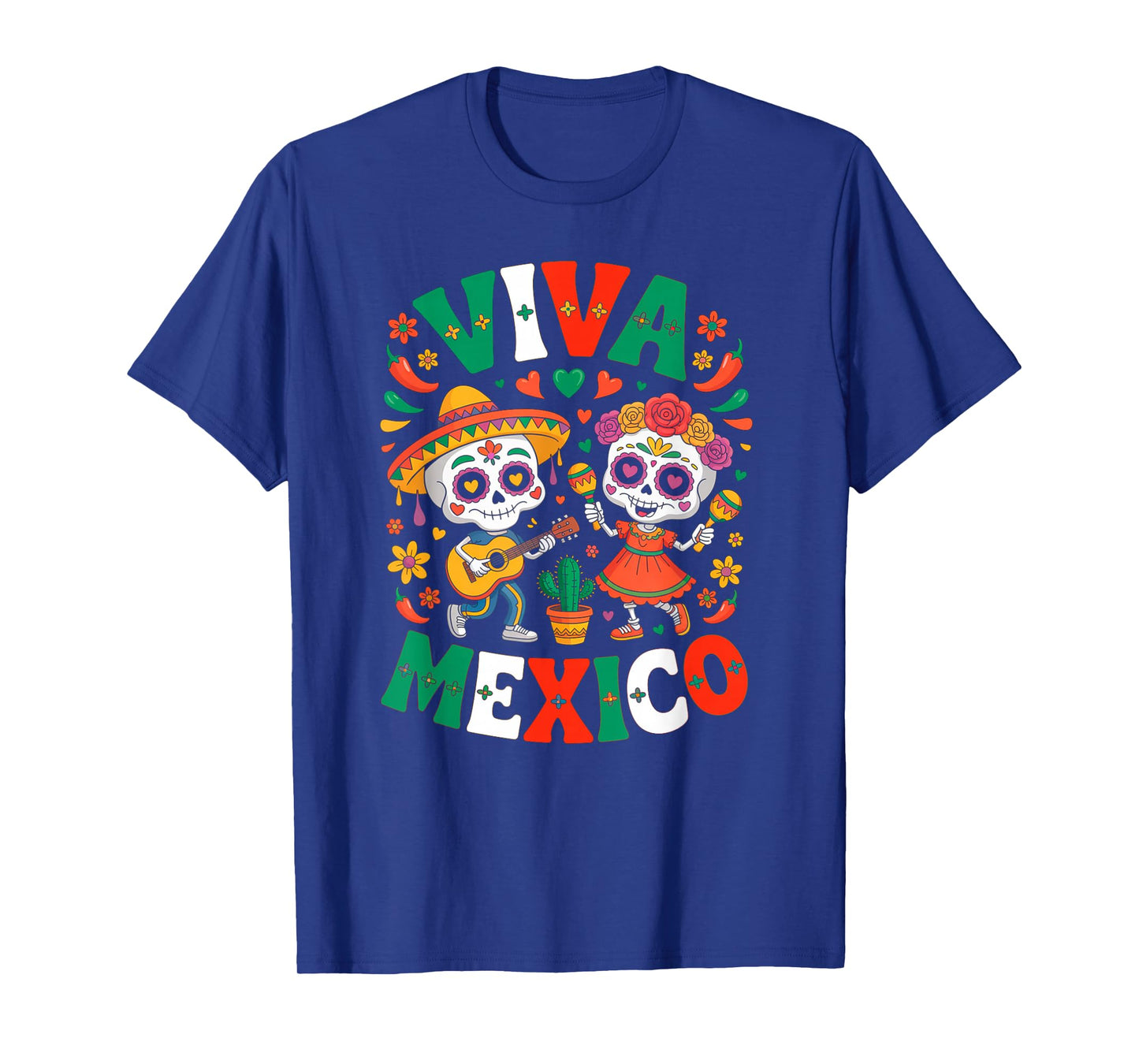 Viva Mexico Skeleton Maracas Mexican Flag Independence Day T-Shirt