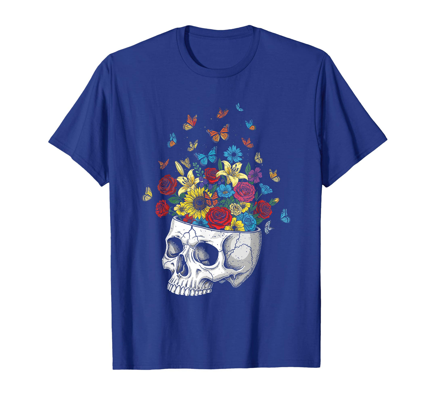 Skull with Flowers Inside Funny Halloween T-Shirt