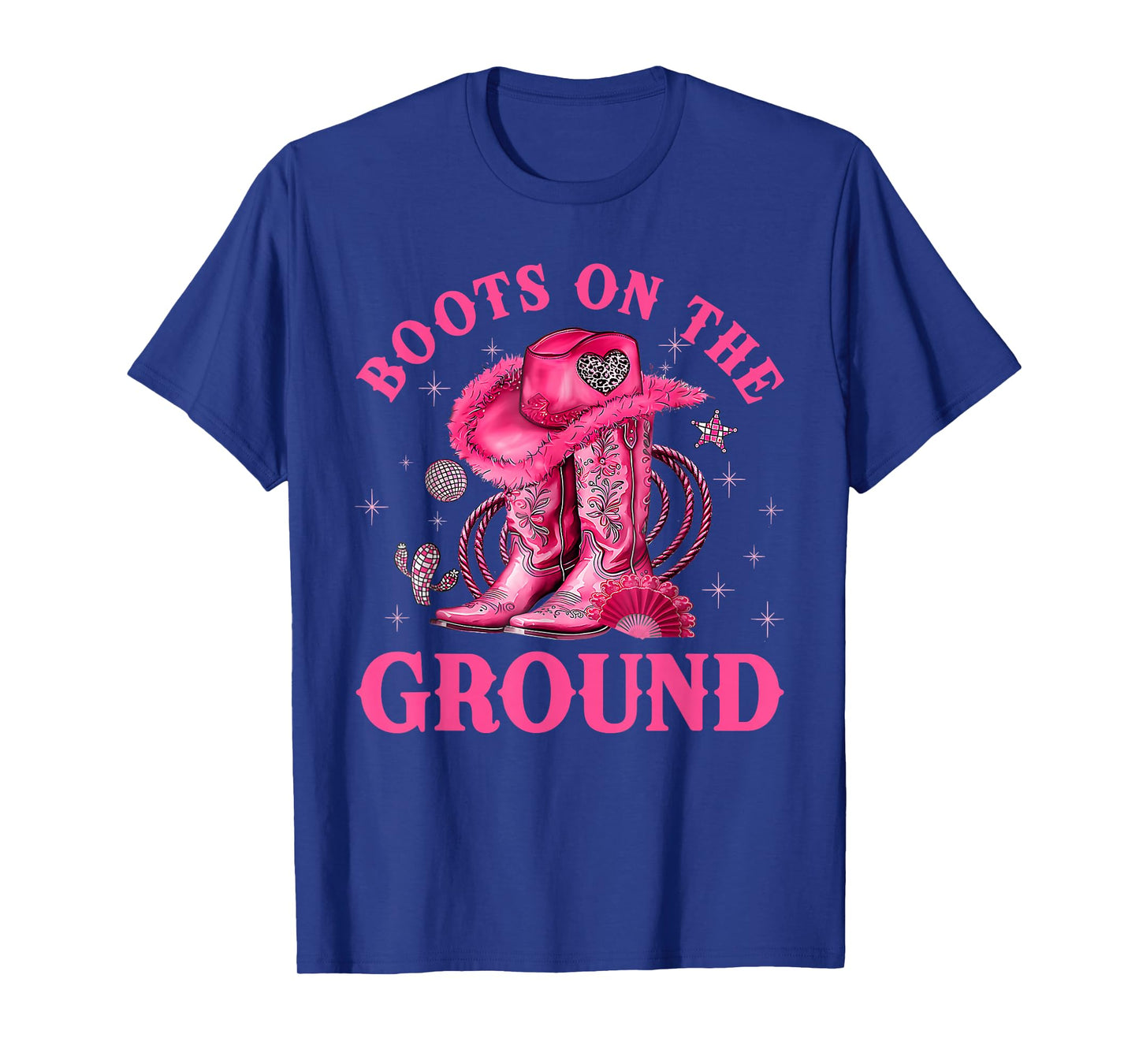 Boots On The Ground Pink Cowgirl Breast Cancer Western Women T-Shirt