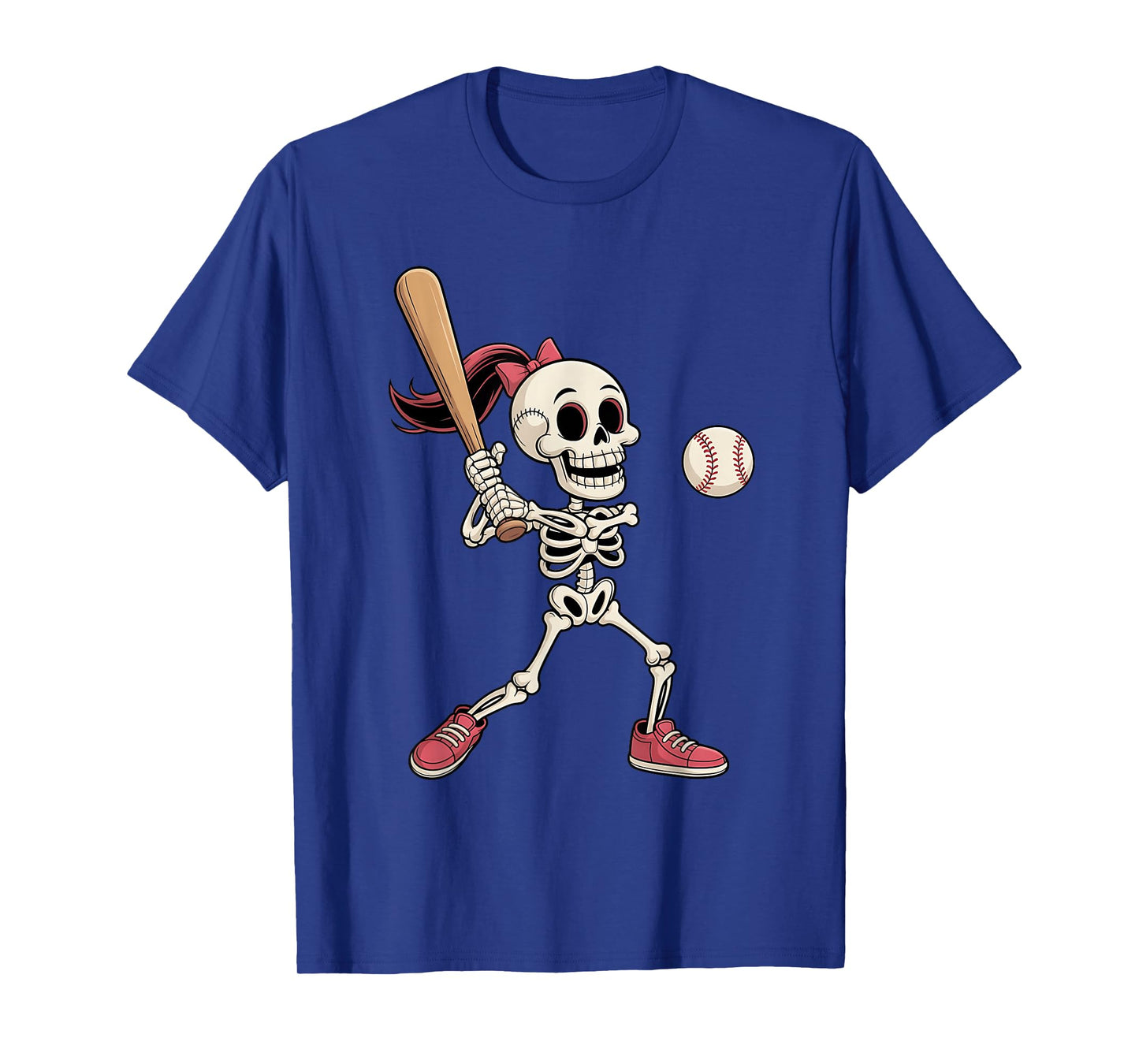 Messy Bun Skeleton Baseball Player Girls Women Halloween T-Shirt