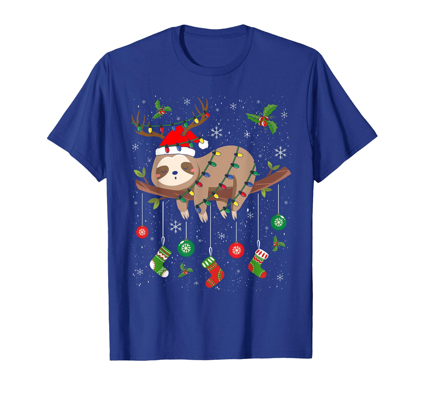 Sloths Xmas Lighting Reindeer Santa Hat Sloth Christmas T-Shirt