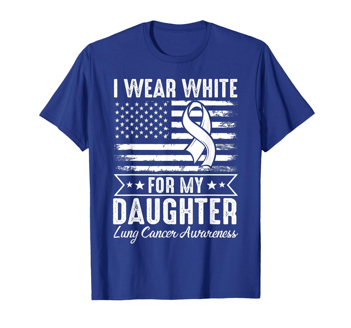 I Wear White for My Daughter Lung Cancer USA Flag T-Shirt