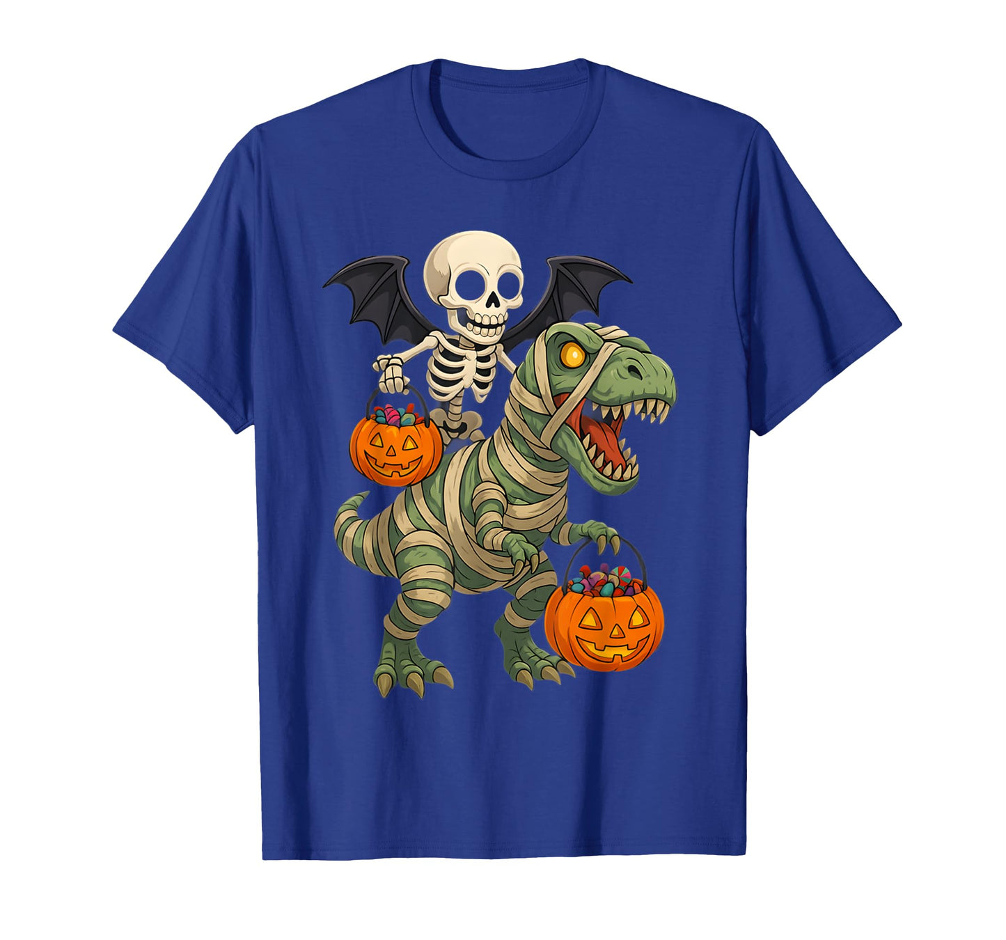 Skeleton Riding Mummy Dinosaur T rex Halloween Pumpkin Gifts T-Shirt