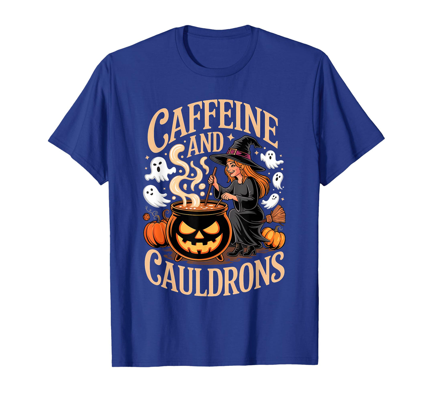Caffeine and Cauldrons Coffee Witches Ghosts Halloween T-Shirt