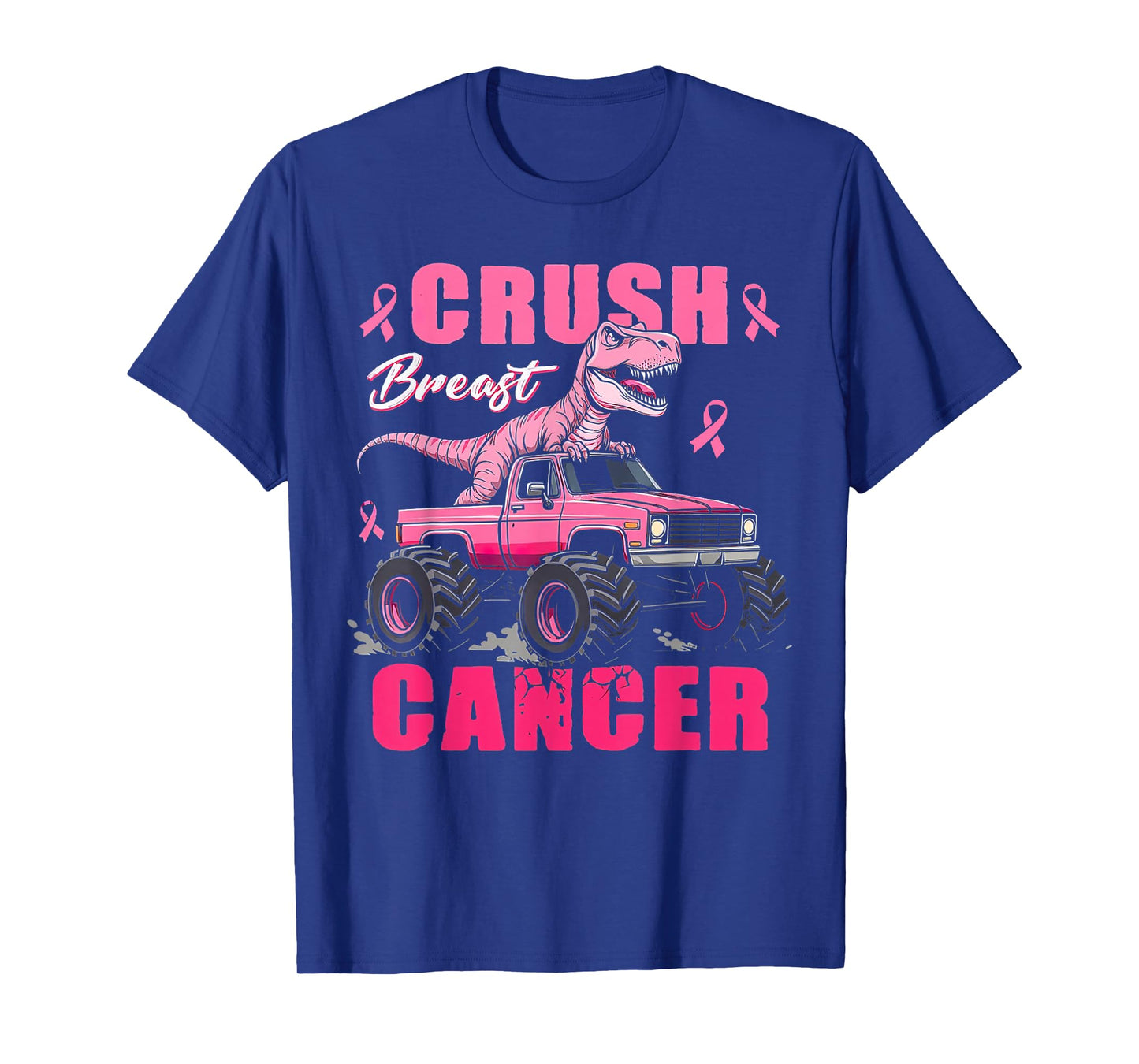 Crush Breast Cancer Dinosaur T Rex Monster Truck Boys Kids T-Shirt