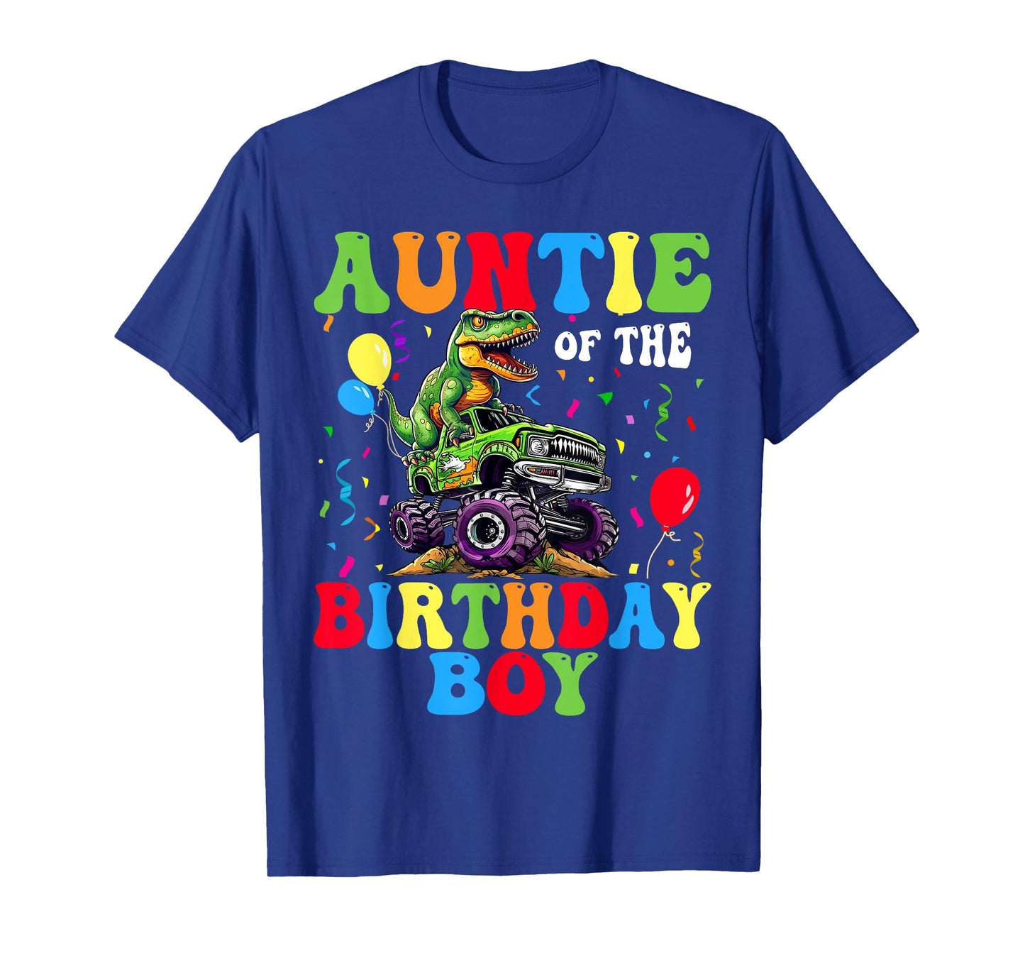 Auntie Of The Birthday Boy Dinosaur Monster Truck T-Shirt