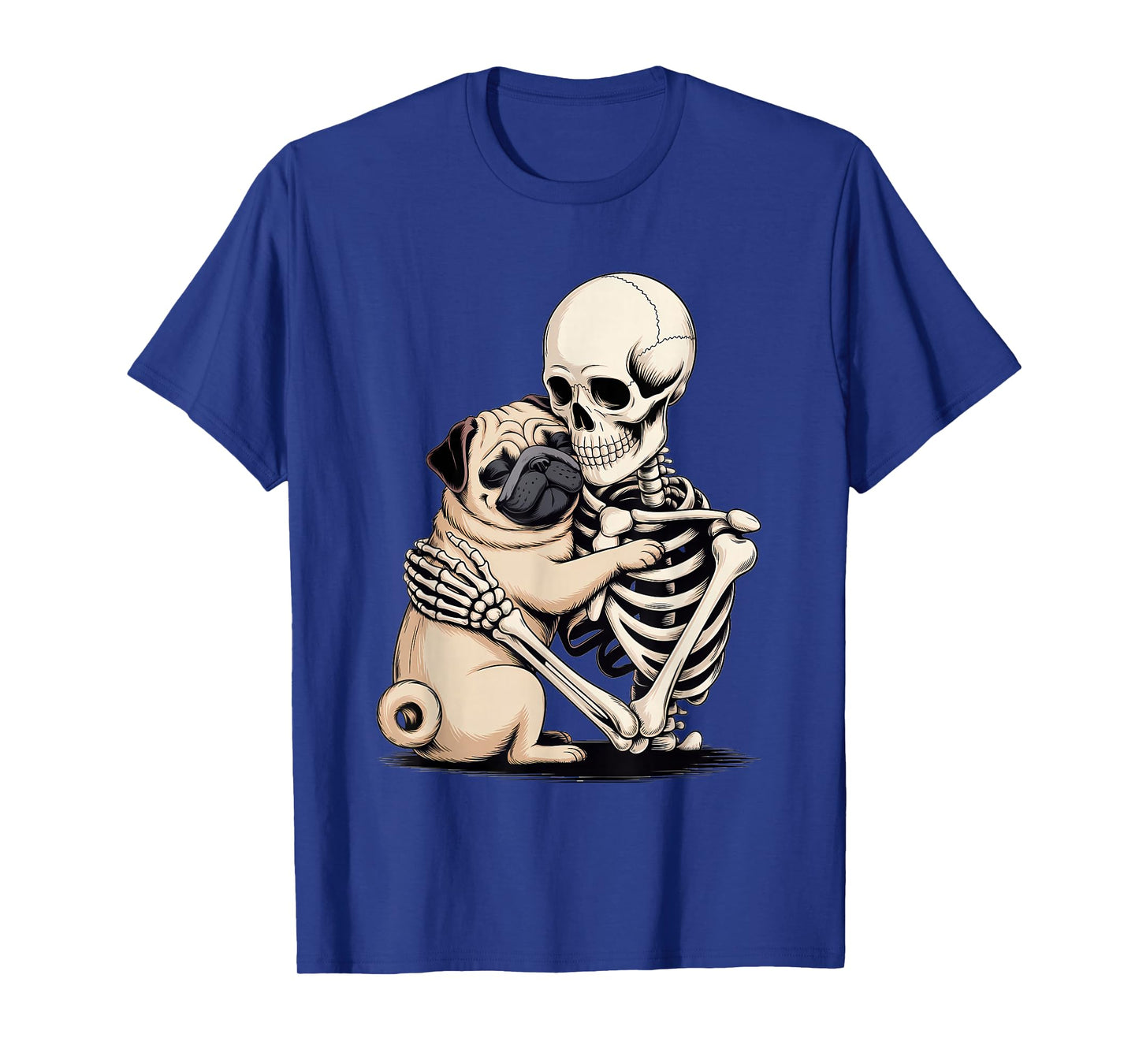 Skeleton Hugging Pug Halloween T-Shirt