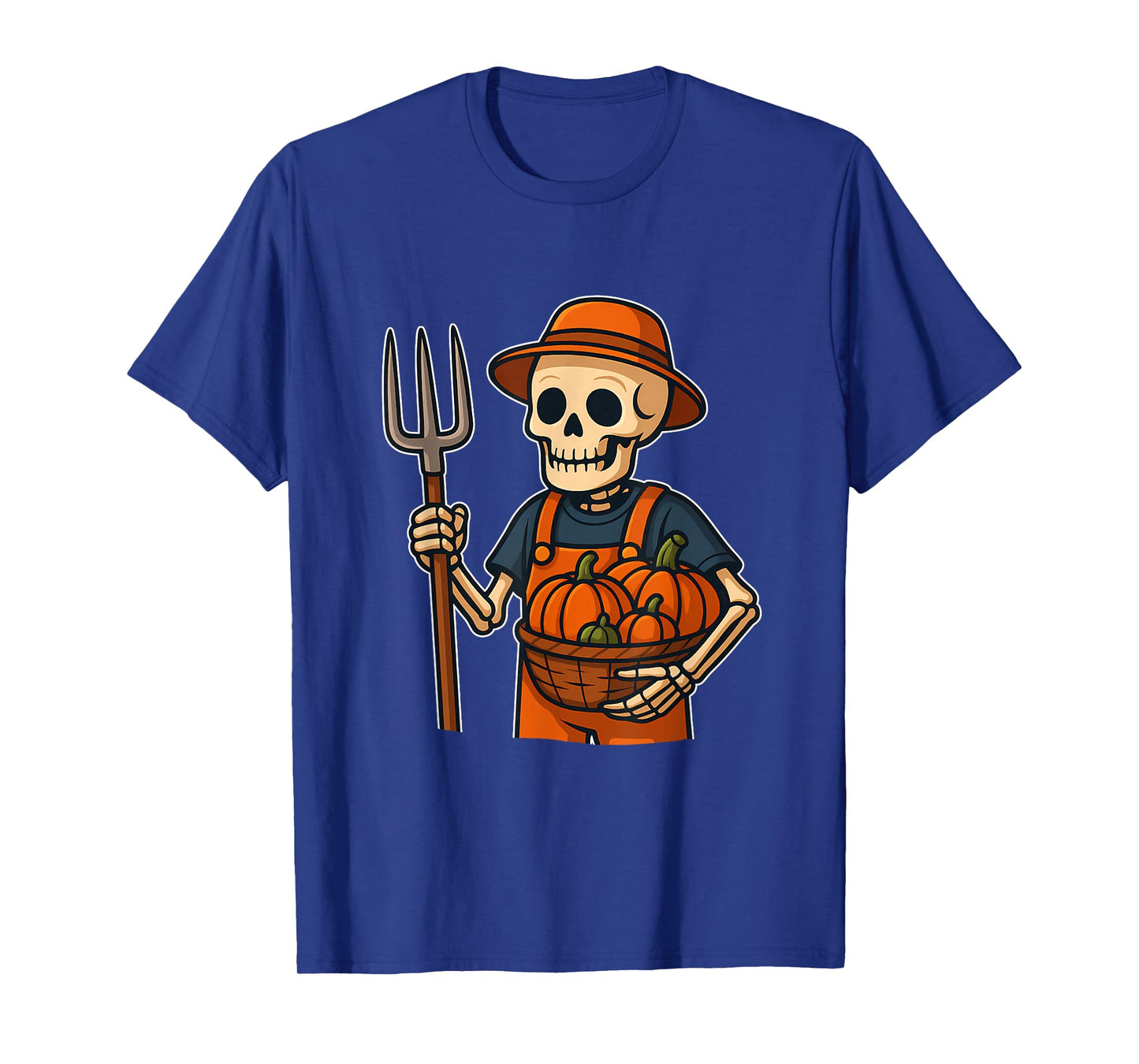 Skeleton Farmer with Pumpkin Basket T-Shirt