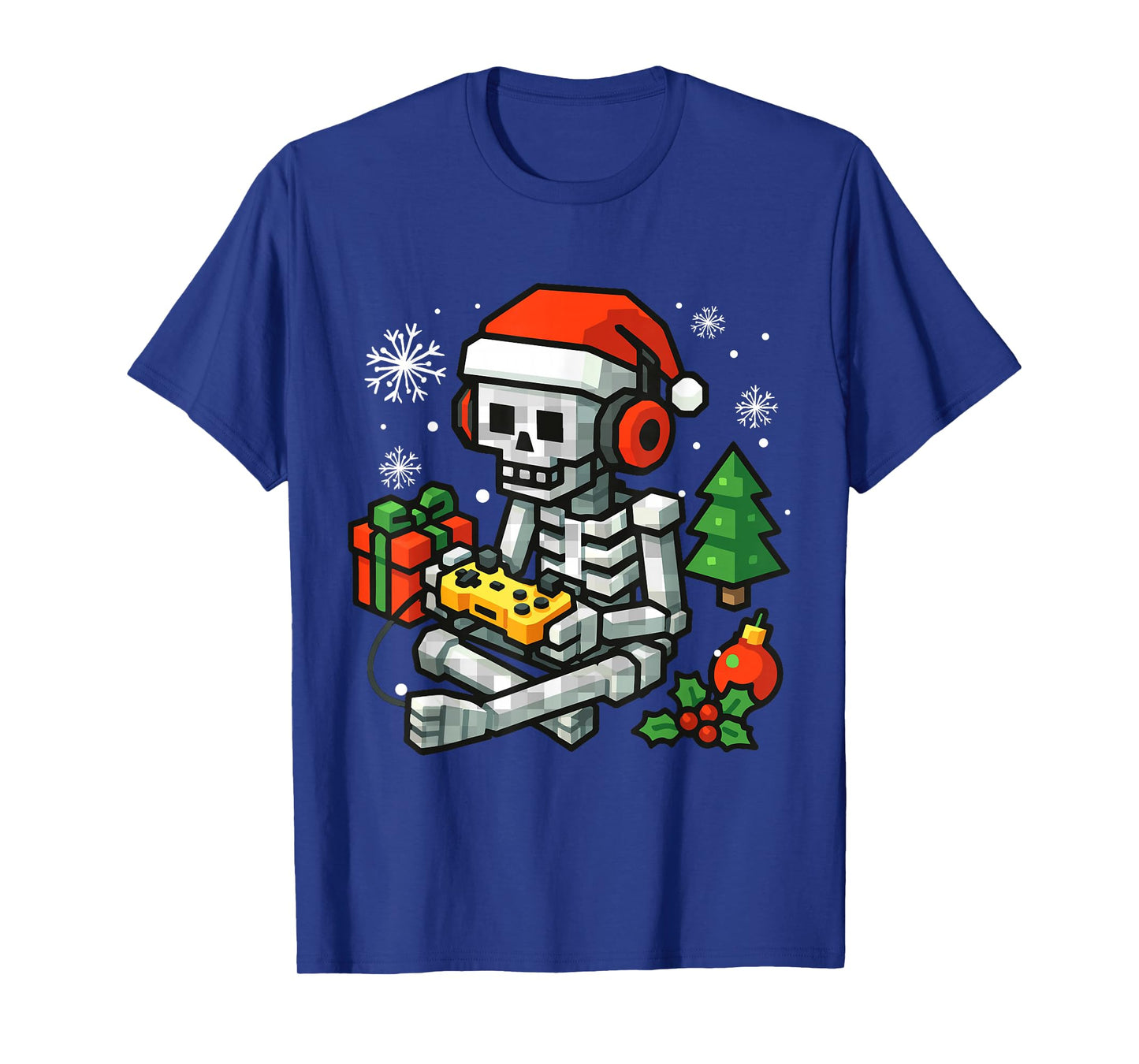 Christmas Skeleton Santa Hat Game Pixel Video Boys Men Kids T-Shirt
