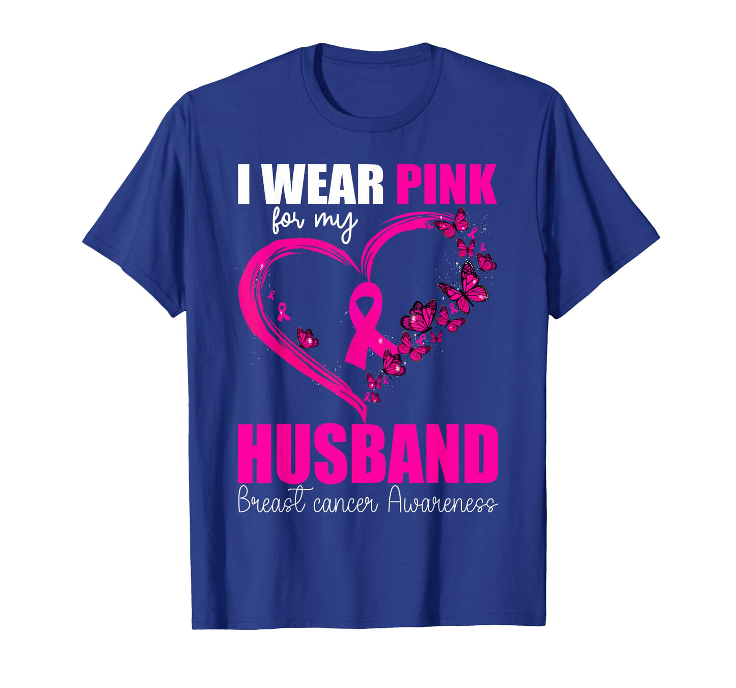 I Wear Pink for My Husband Breast Cancer Heart Ribbon T-Shirt