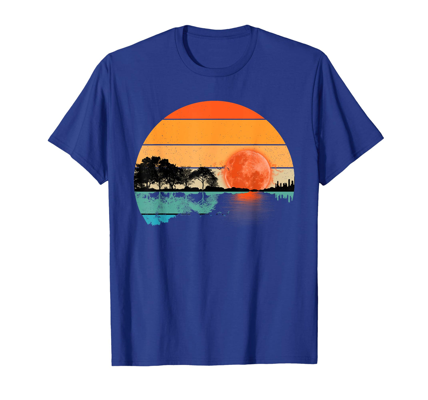 Funny Retro Guitar Lake Sunset Guitarist Music Lover T-Shirt