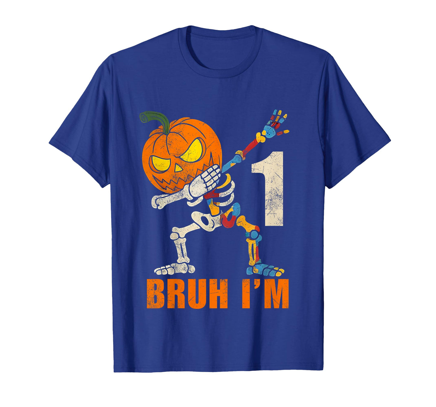 Kids Bruh I’m 1 Skeleton Autism Awareness Dabbing Halloween Boys T-Shirt