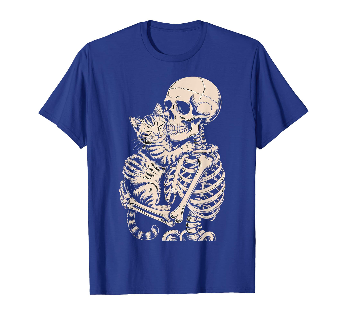 Skeleton Hugging Cat Funny Halloween Cat Lover T-Shirt