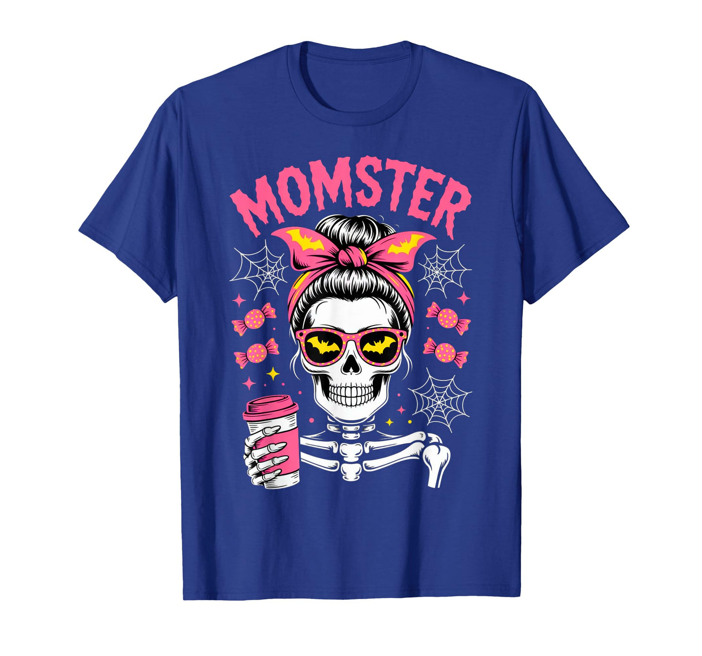 Momster Halloween Costume Skeleton Messy Bun Mother Coffee T-Shirt