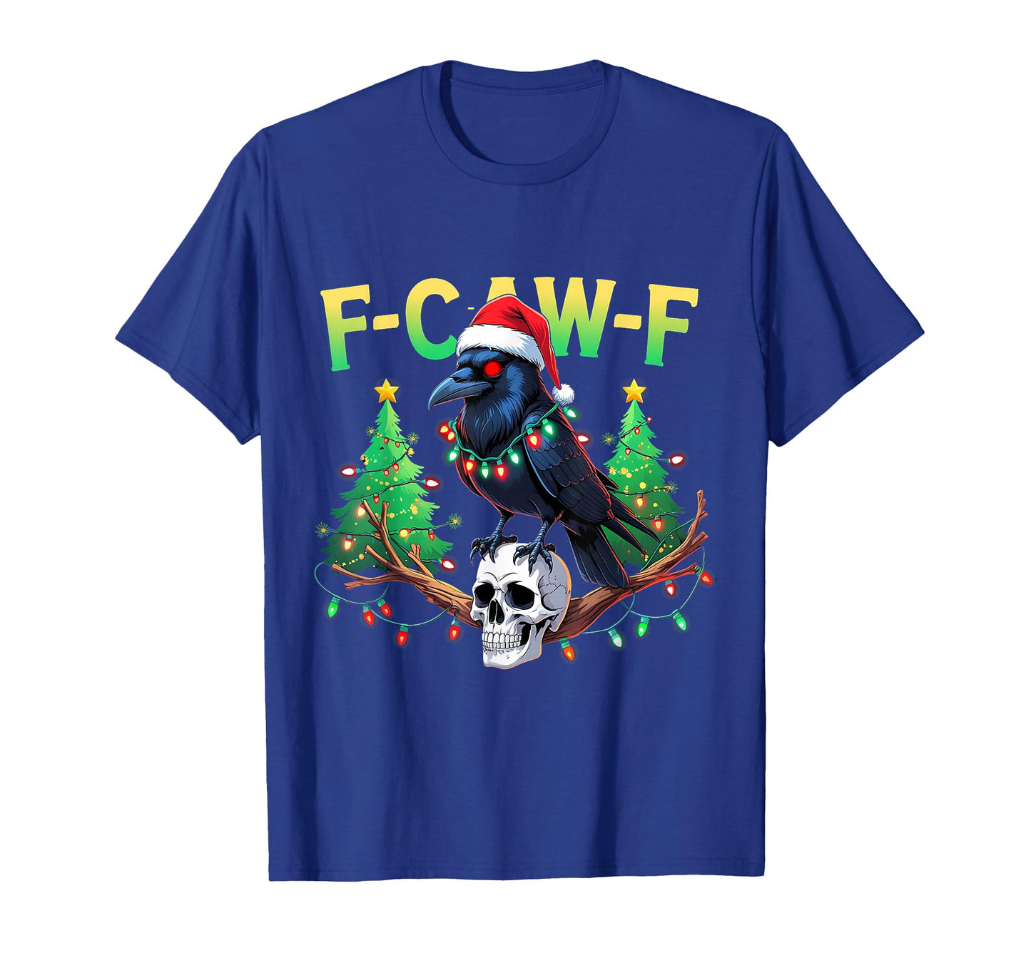 Funny Black Crow F-Caw-F Santa Vintage Christmas Horror T-Shirt