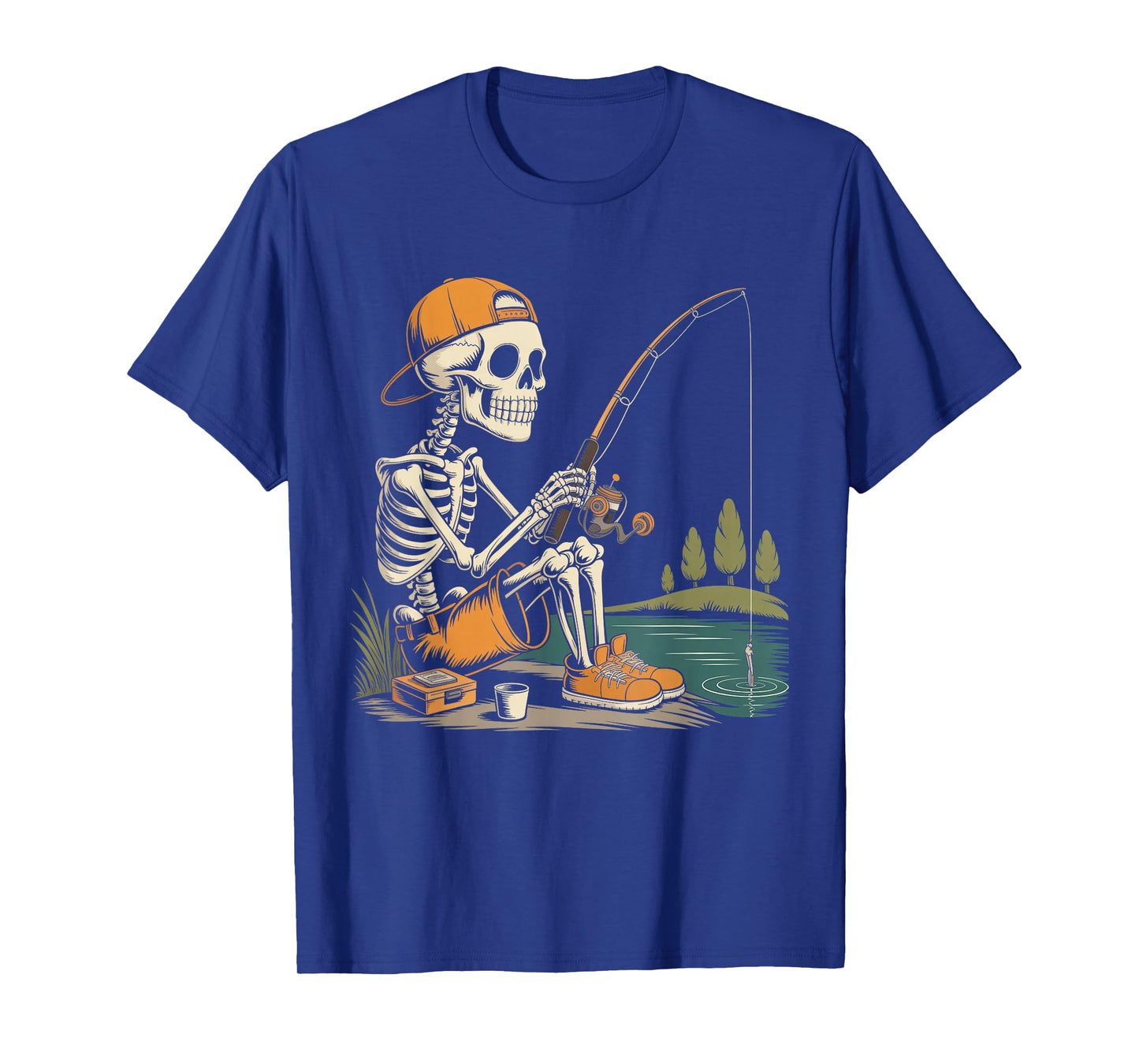 Skeleton Fishing Halloween Costume Funny Fishing Boys Kids T-Shirt