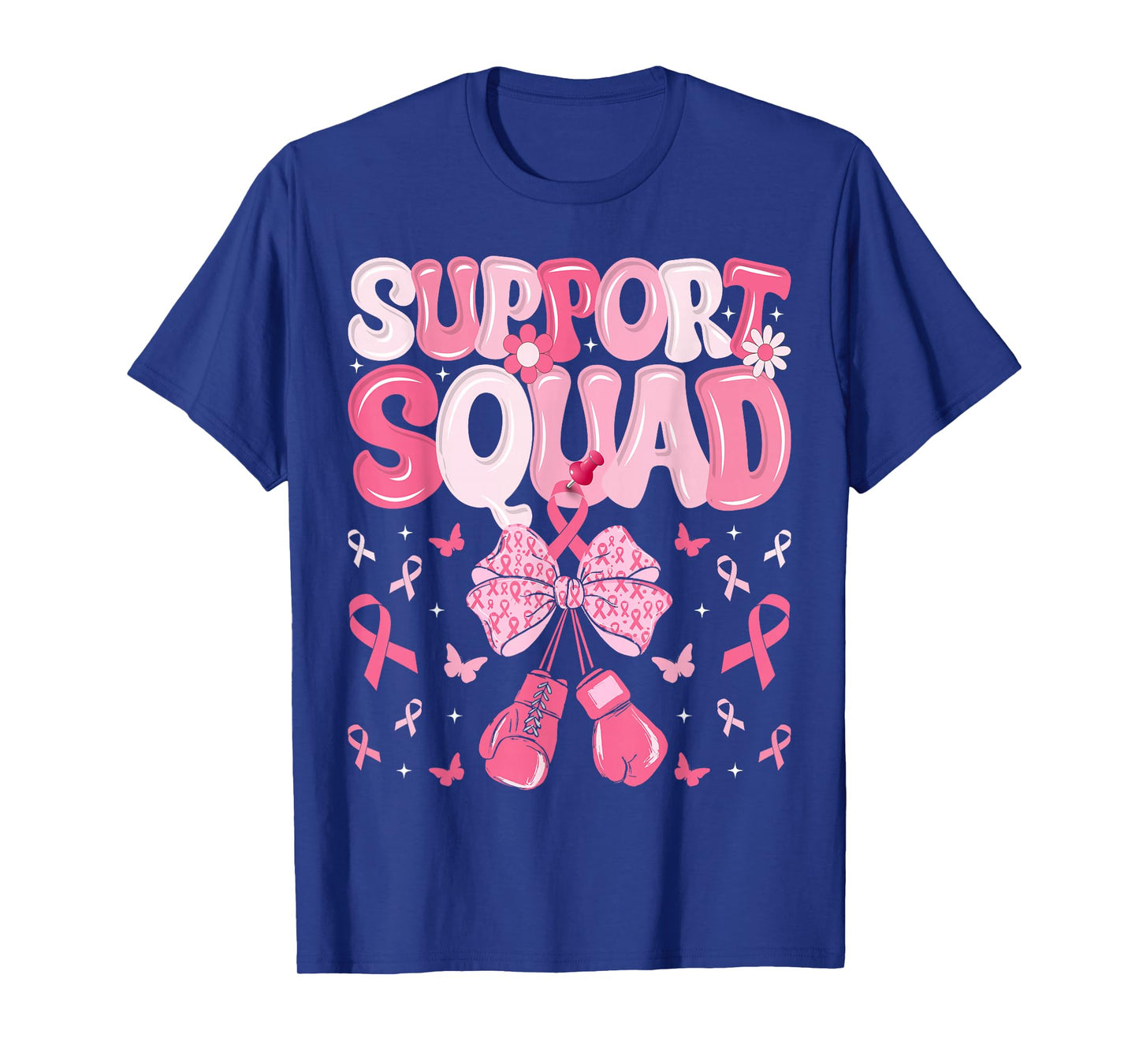 Support Squad Breast Cancer Awareness Pink Ribbon Bow Groovy T-Shirt
