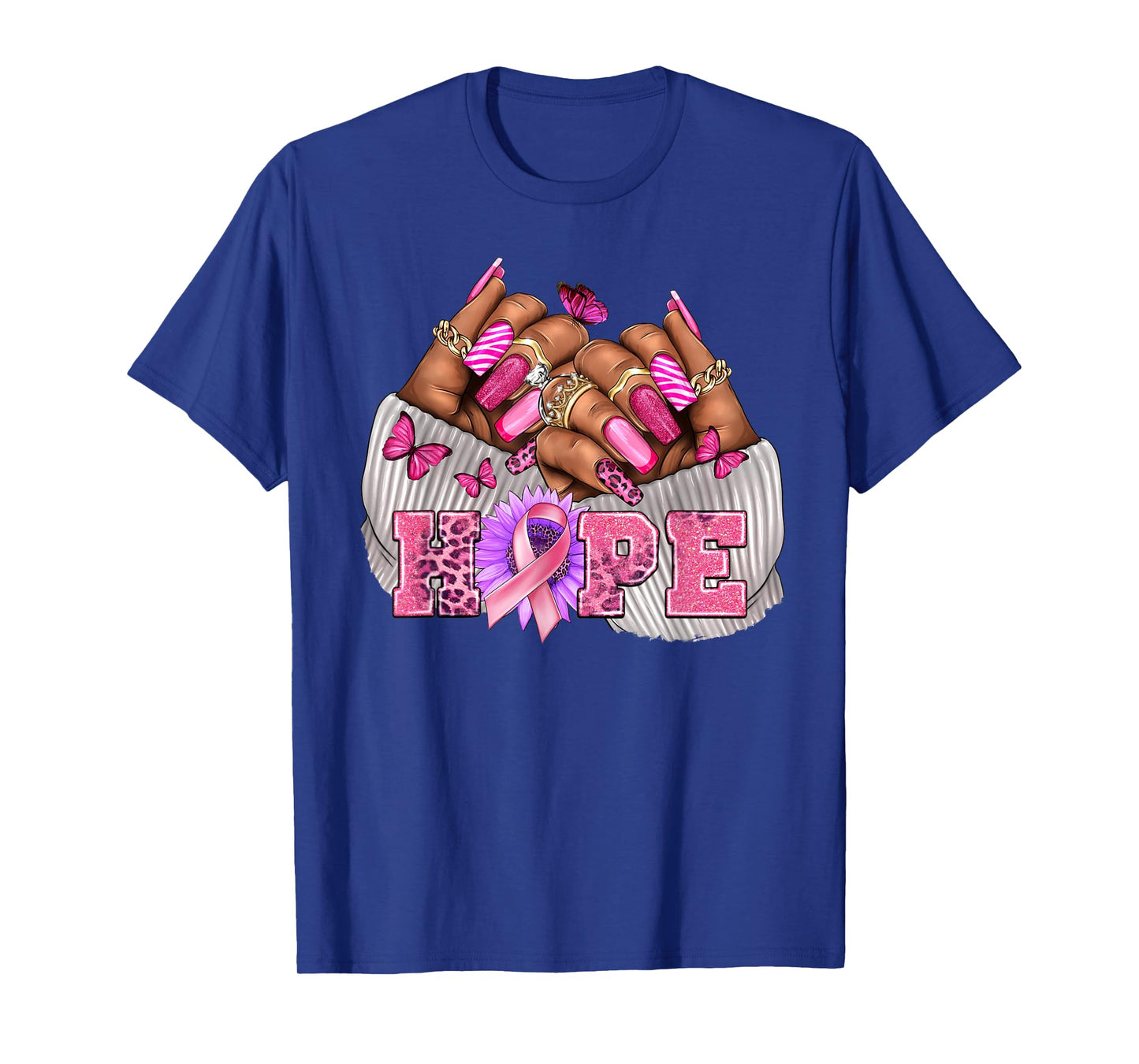 Black Woman Breast Cancer Nails Black Queen October HOPE T-Shirt