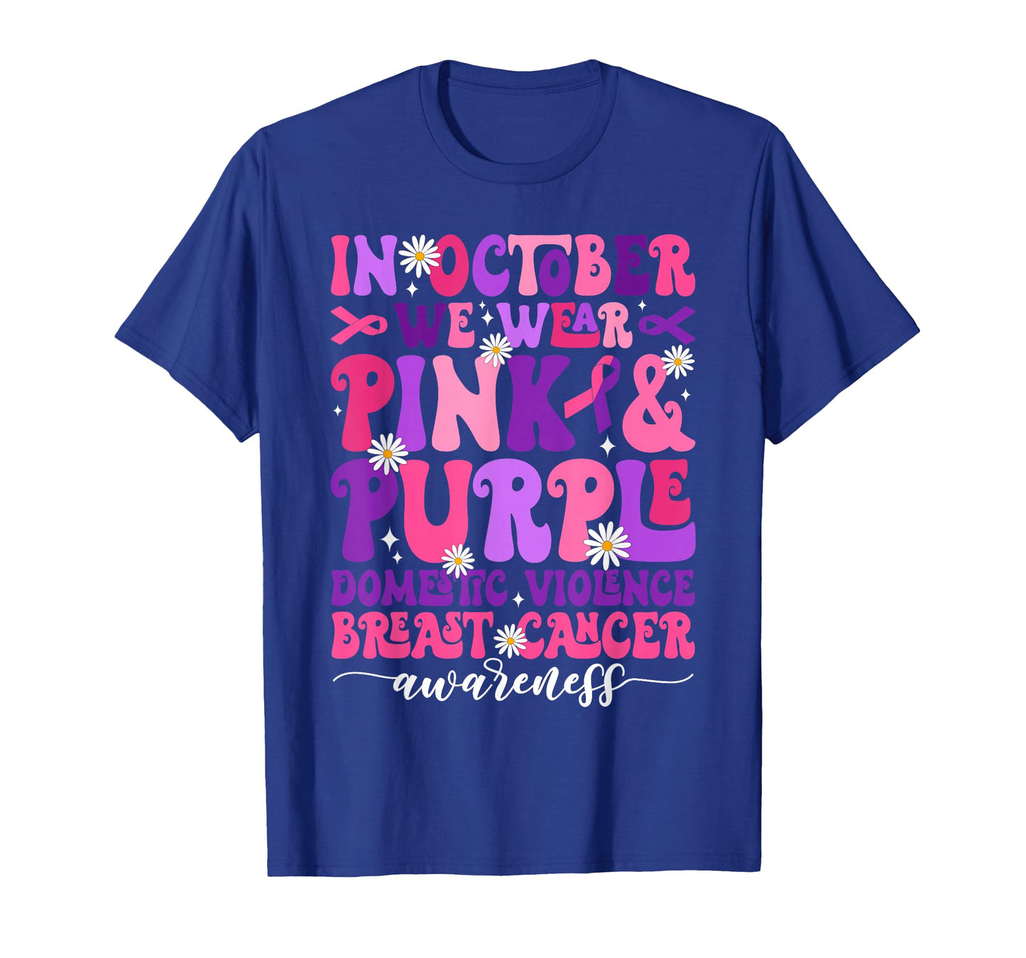 Groovy October Domestic Violence Breast Cancer Awareness T-Shirt