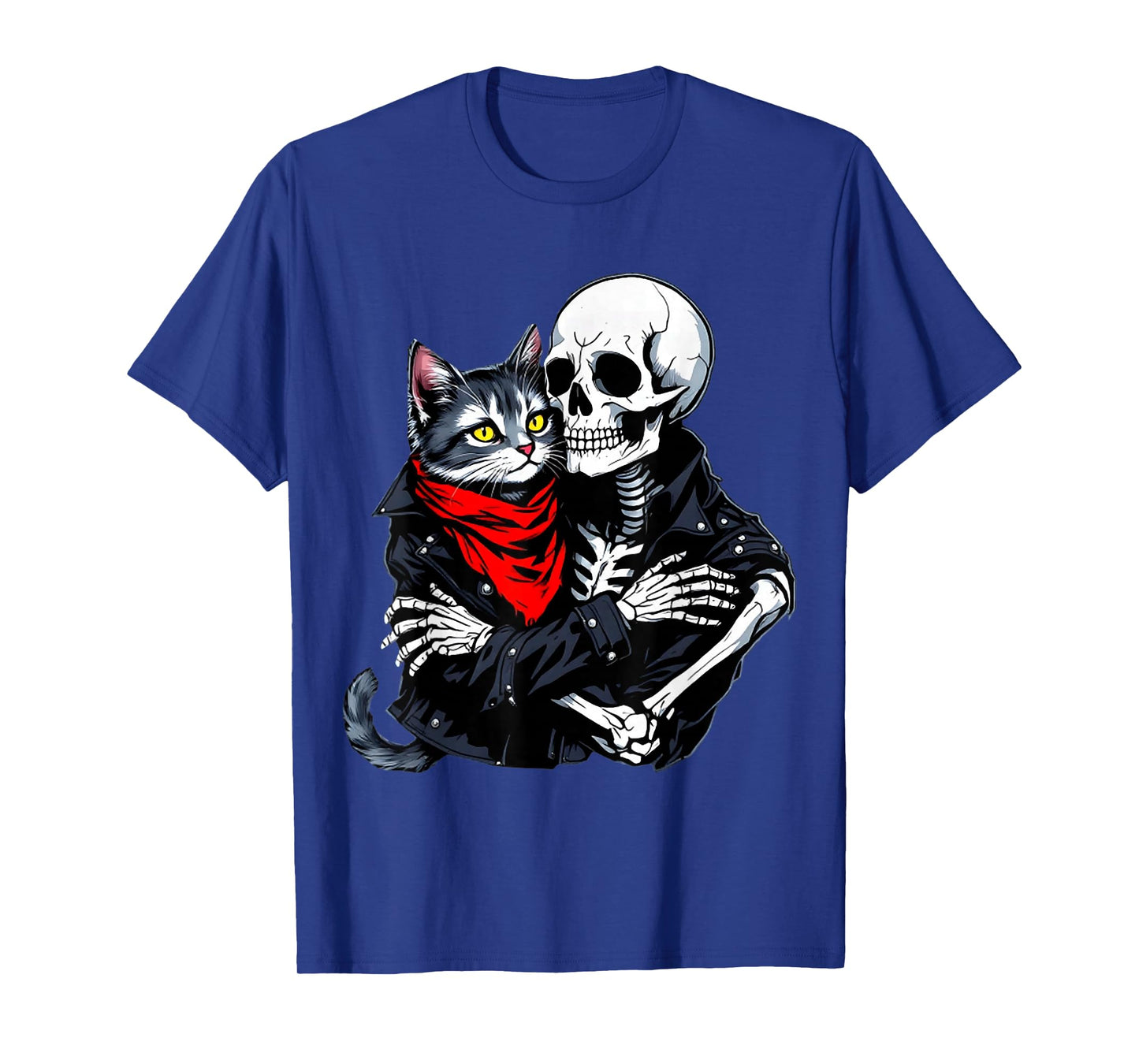 Skeleton Hugging Cat Halloween Cat Lover Cat Mom Dad T-Shirt