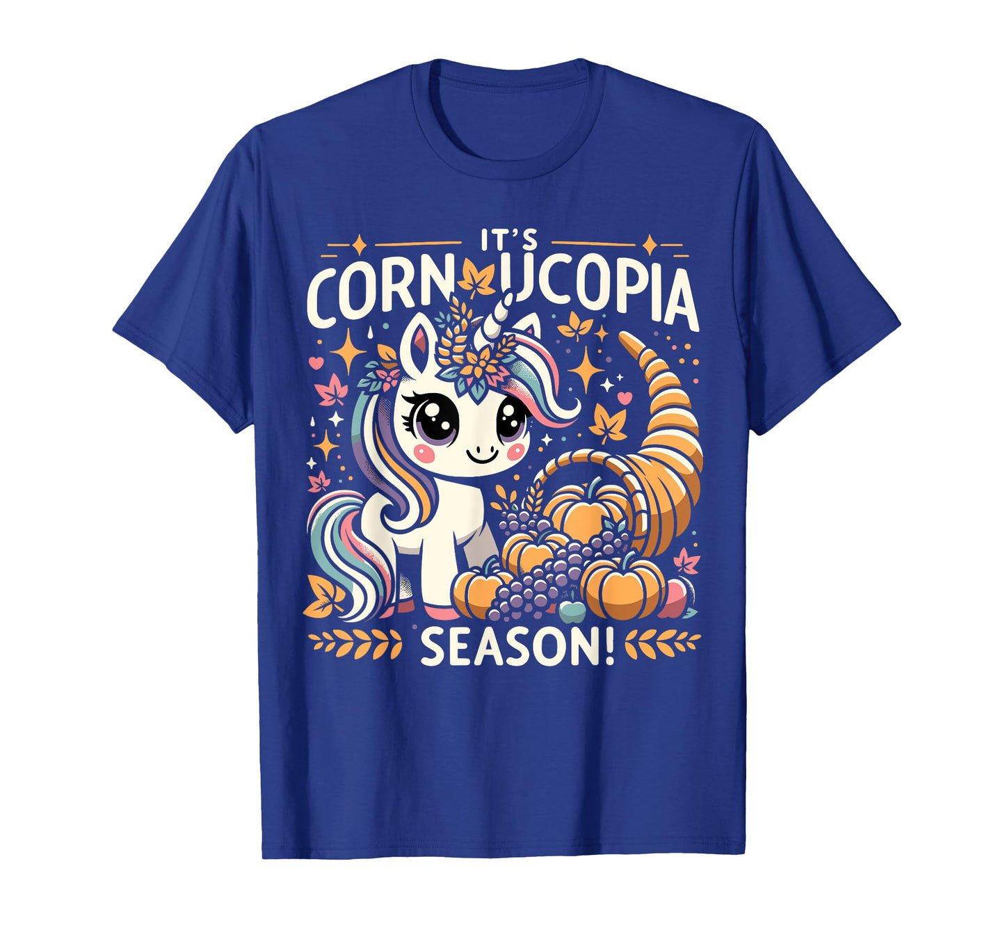 Cute Cornucopia Unicorn Thanksgiving Day Kids Men Women T-Shirt