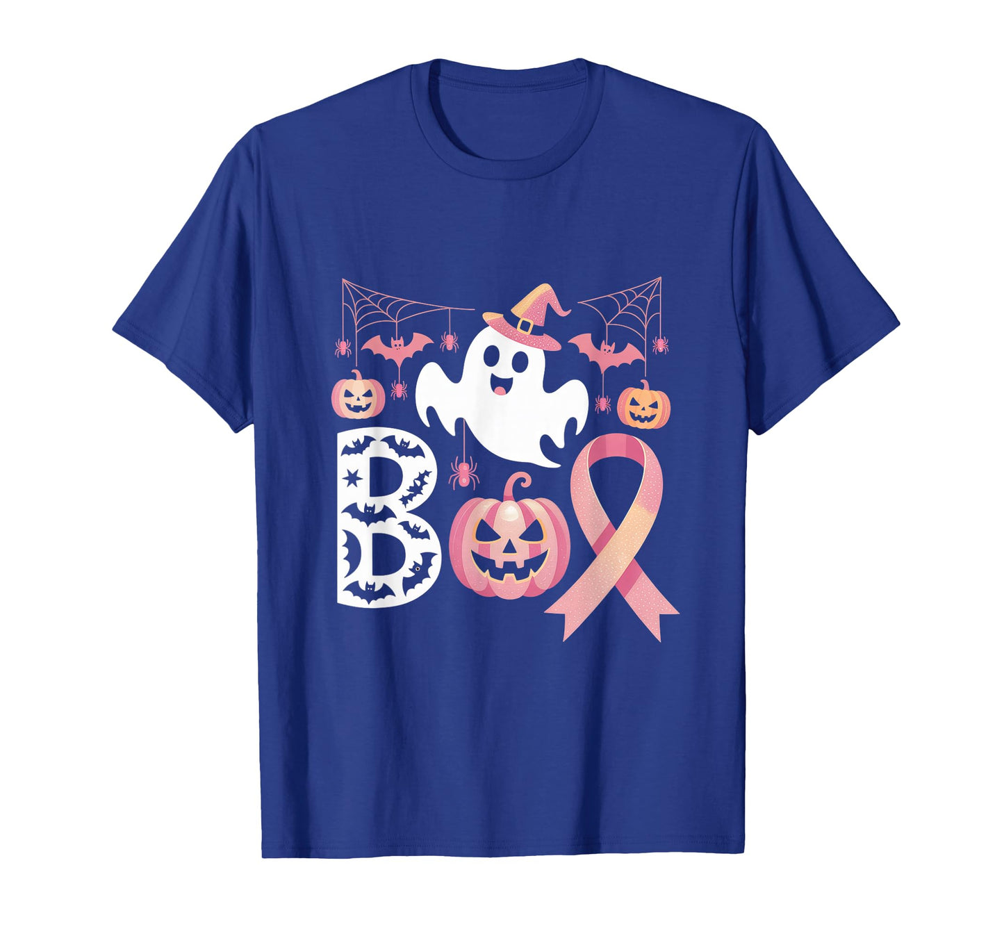Boo Pink Ribbon Pumpkin Breast Cancer Halloween Ghost Design T-Shirt