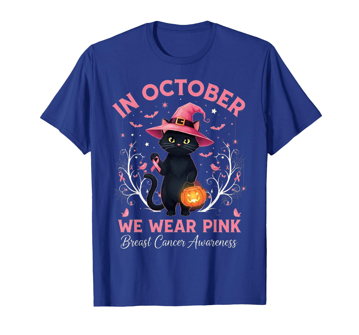 Fun Cat Pink Ribbon in October We Wear Pink Breast Cancer T-Shirt