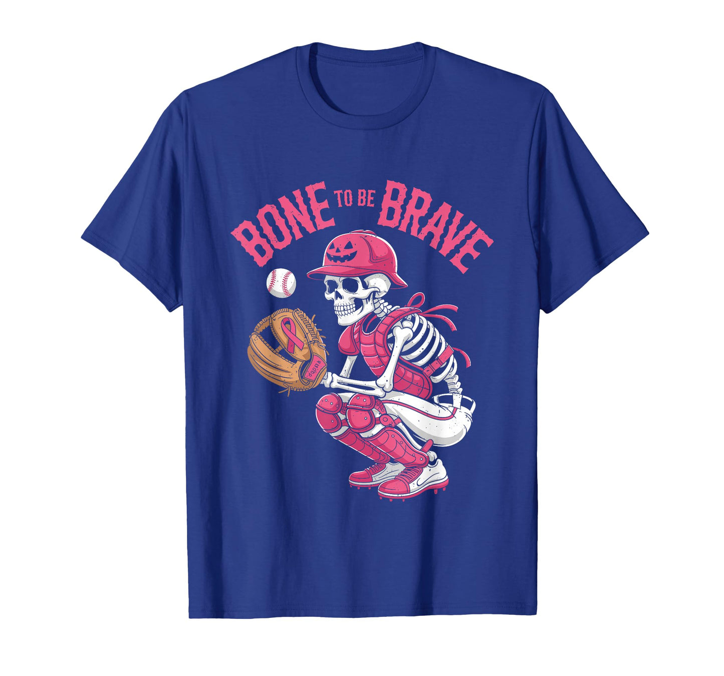 Baseball Skeleton Fighter Halloween Breast Cancer Awareness T-Shirt